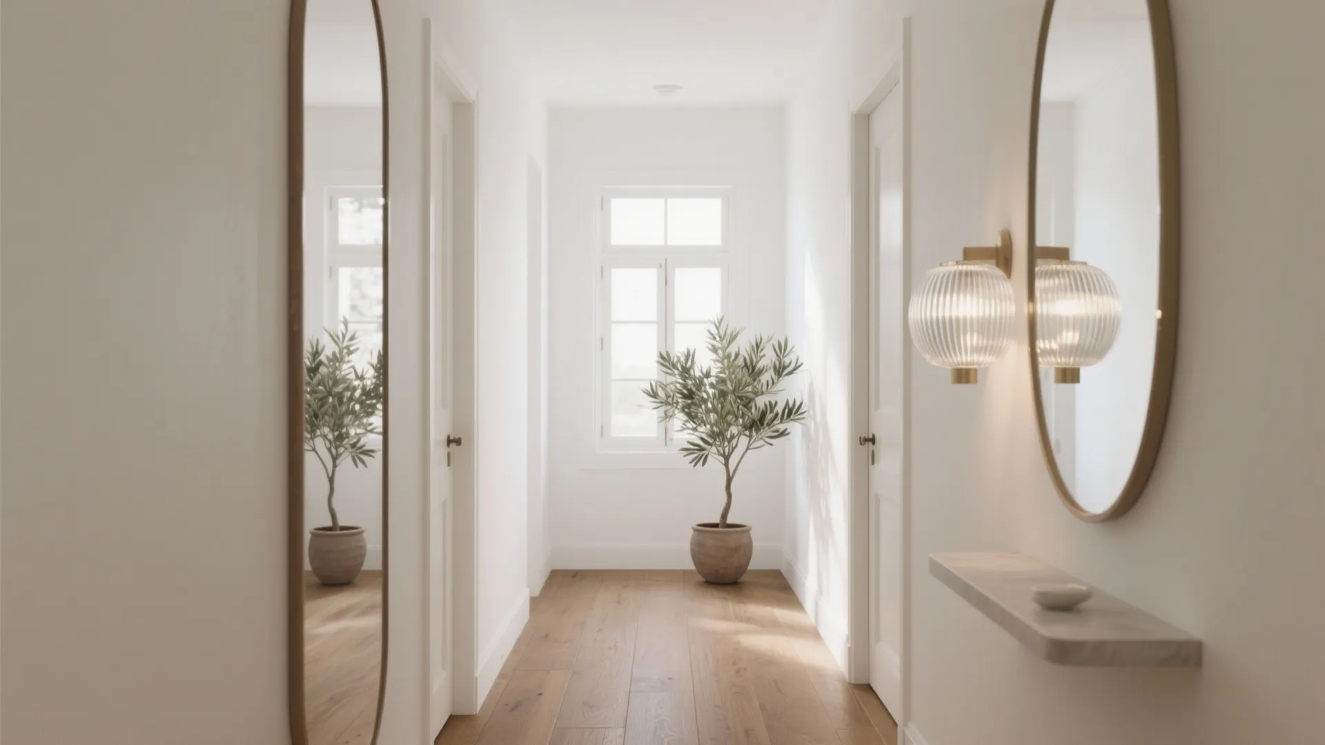 Mirrors and Glass to Open Up the Hall