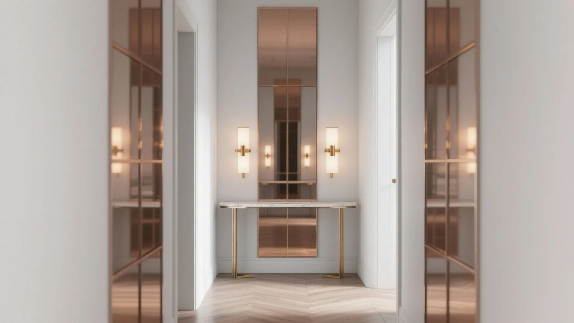 Mirror-Backed Panels to Expand a Narrow Hall