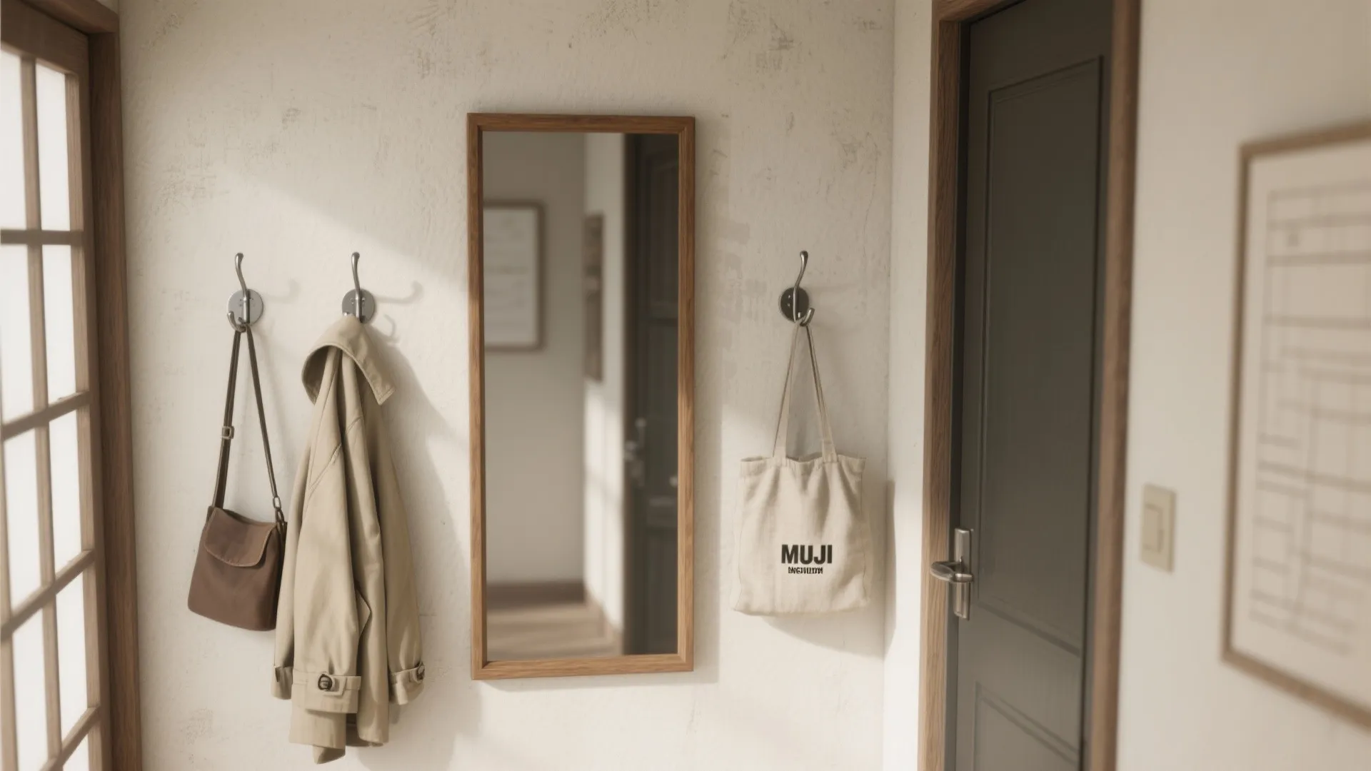 Tips 5: 鏡とフックの高さは“肩の軸”に合わせる（動線規劃×使い勝手）