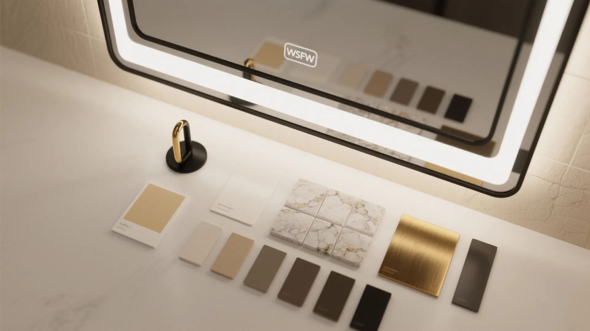 4. Mirror-integrated lighting with black trim