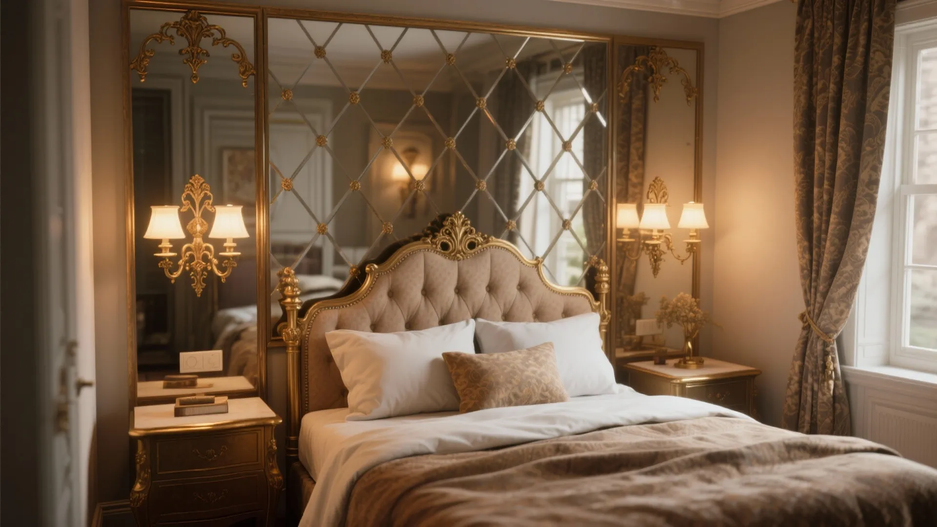 4. Backplate Mirrors with Integrated Sconces for Tight Bedrooms