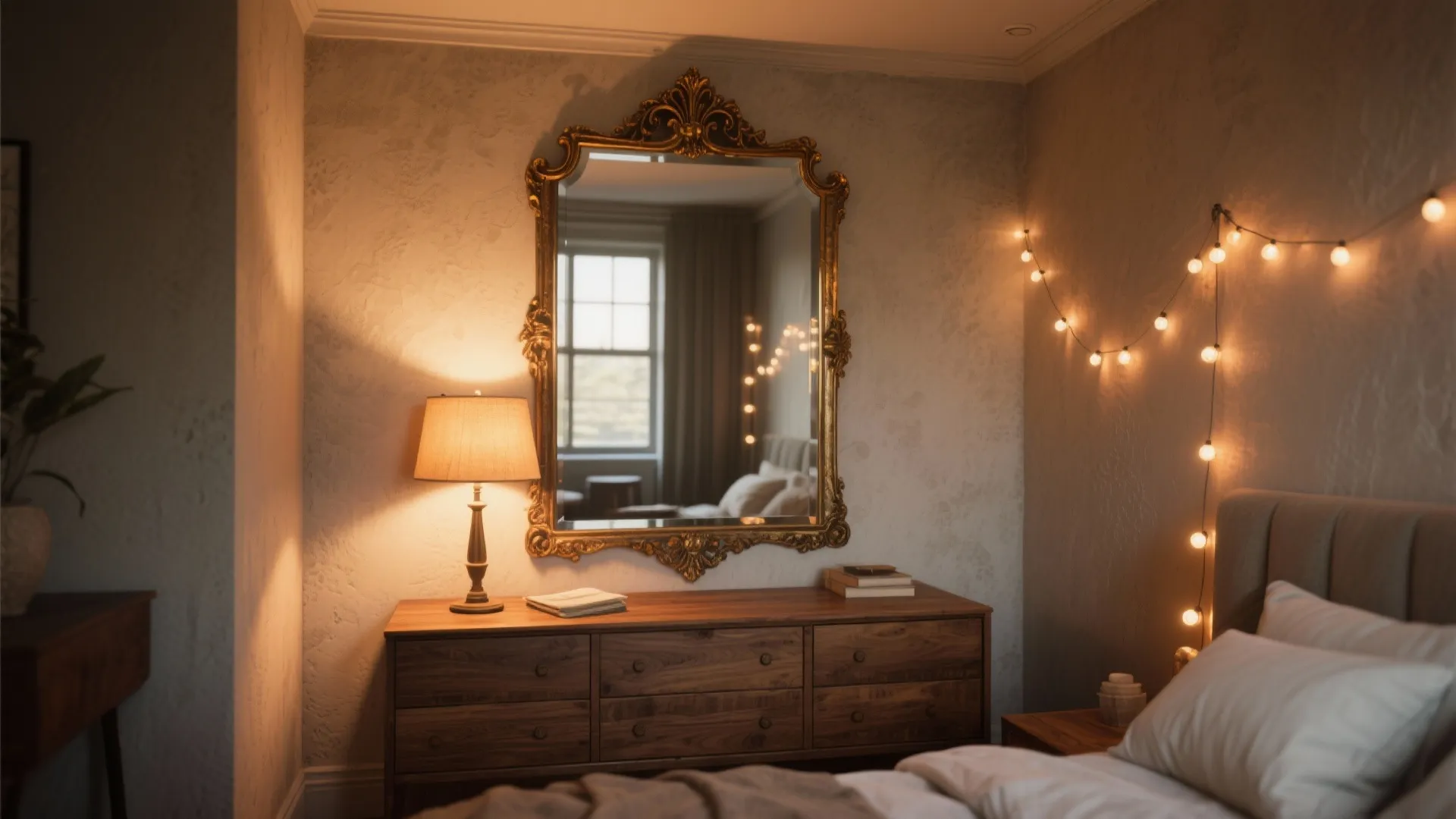 1. Statement mirror and layered lighting