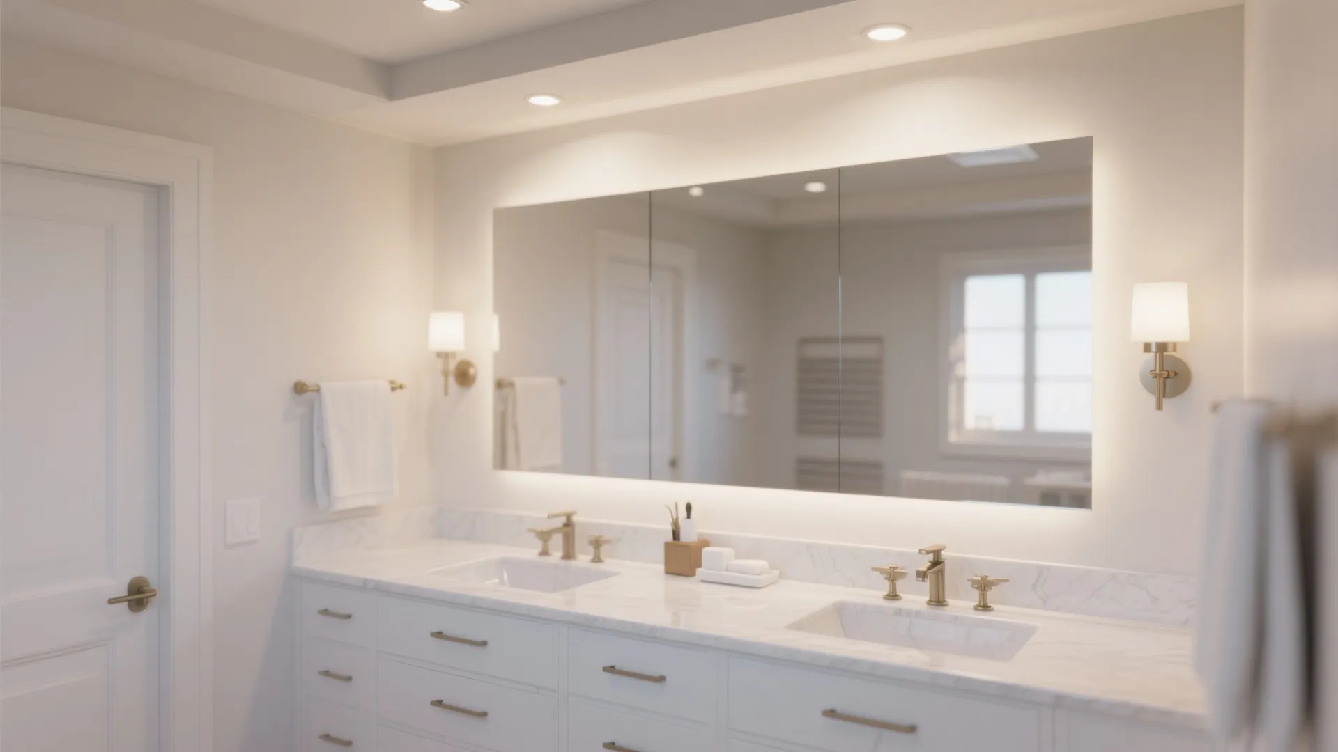 4. Mirrored wall and layered lighting