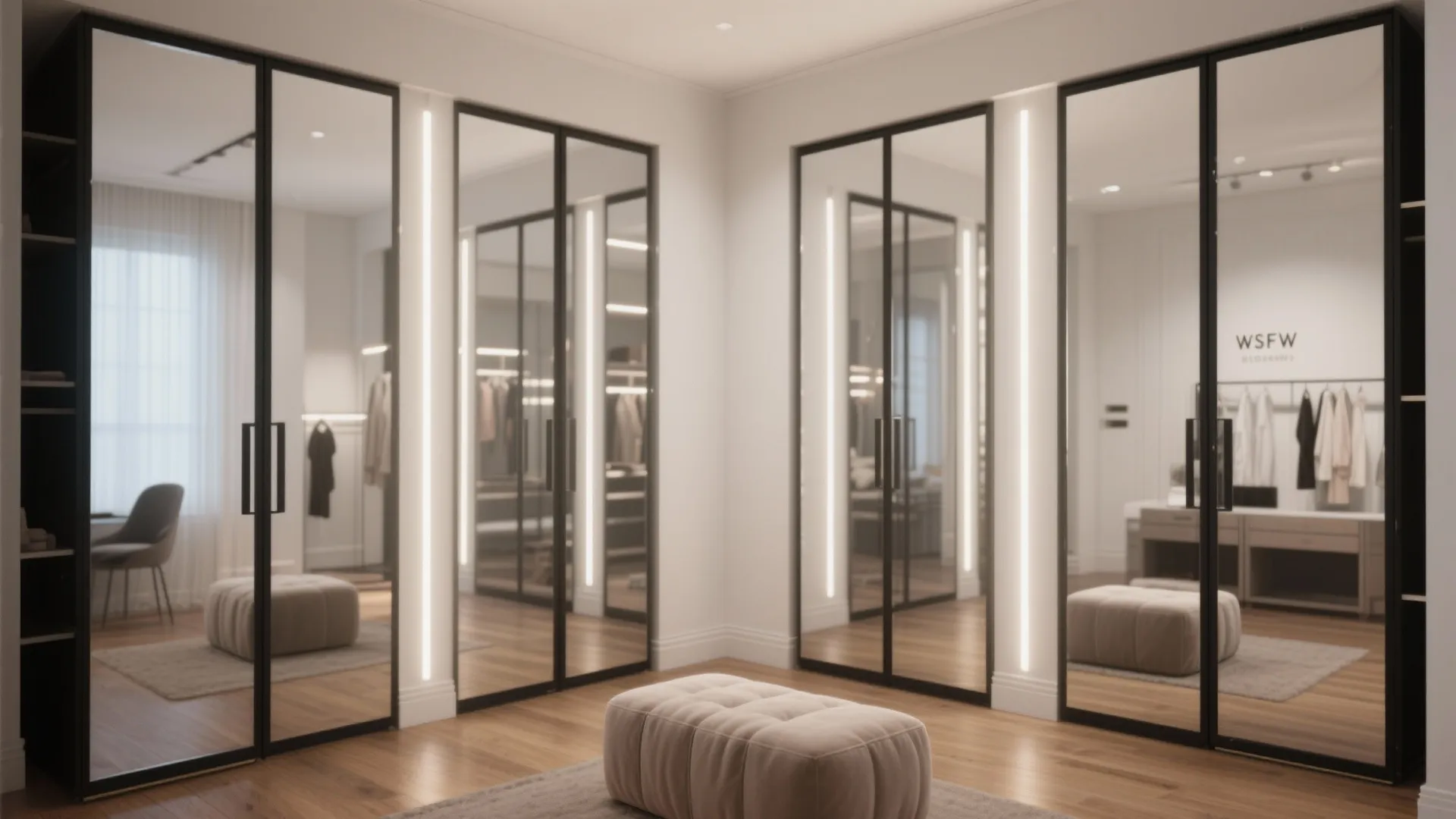Full-Height Mirrored Doors with Integrated Lighting