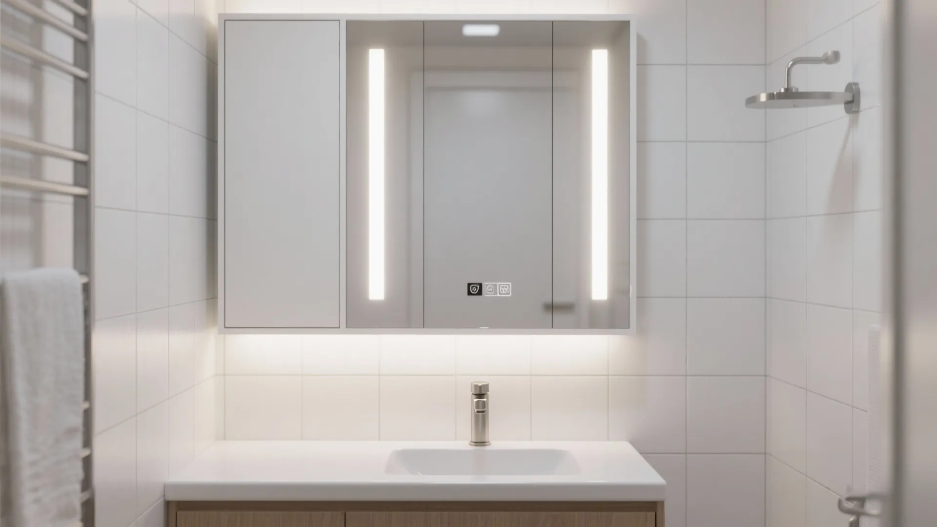 1) Minimalist Mirrored Cabinet With Integrated Lighting