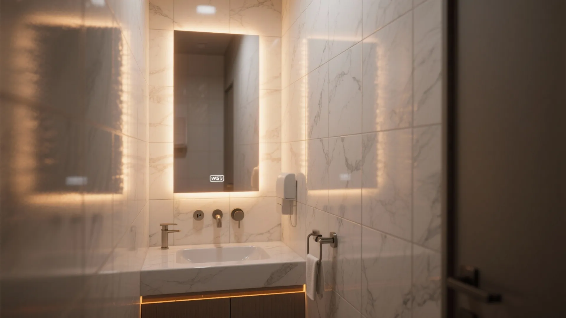 3. Mirror-Mounted LED Strips in Narrow Bathrooms