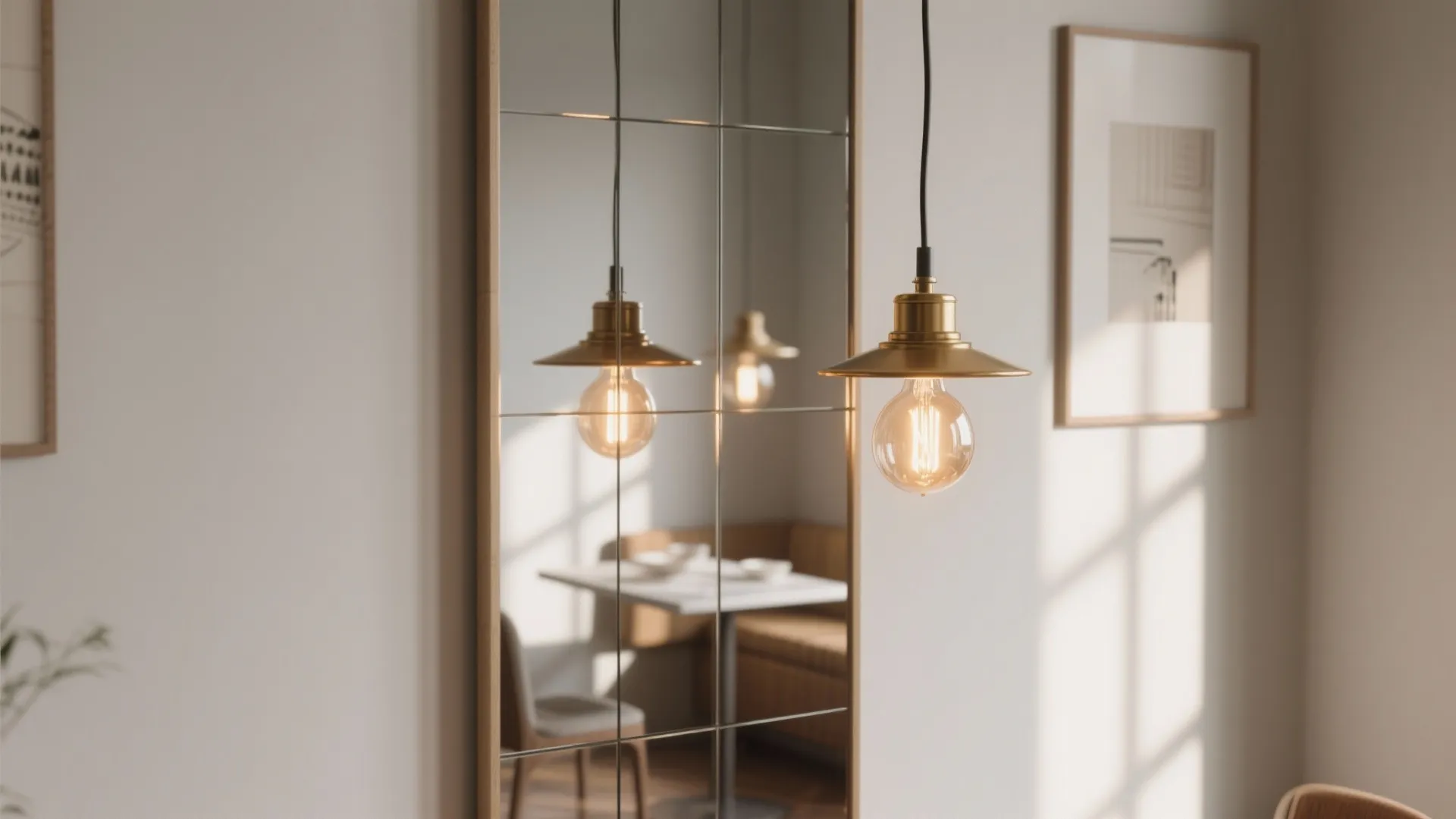 4. Mirror, light, and vertical decor