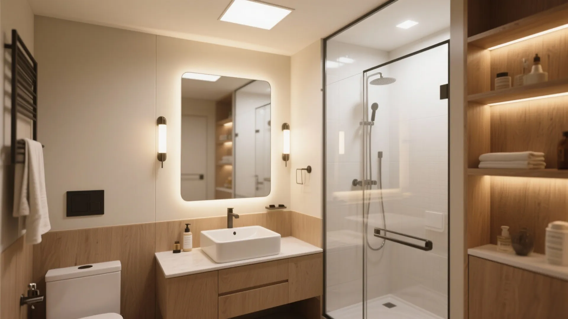 5. Layer lighting and add mirrors to double the perceived space
