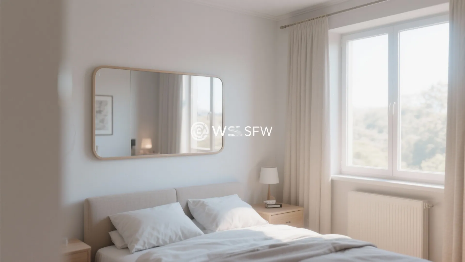 Small bedroom with mirror reflecting natural light