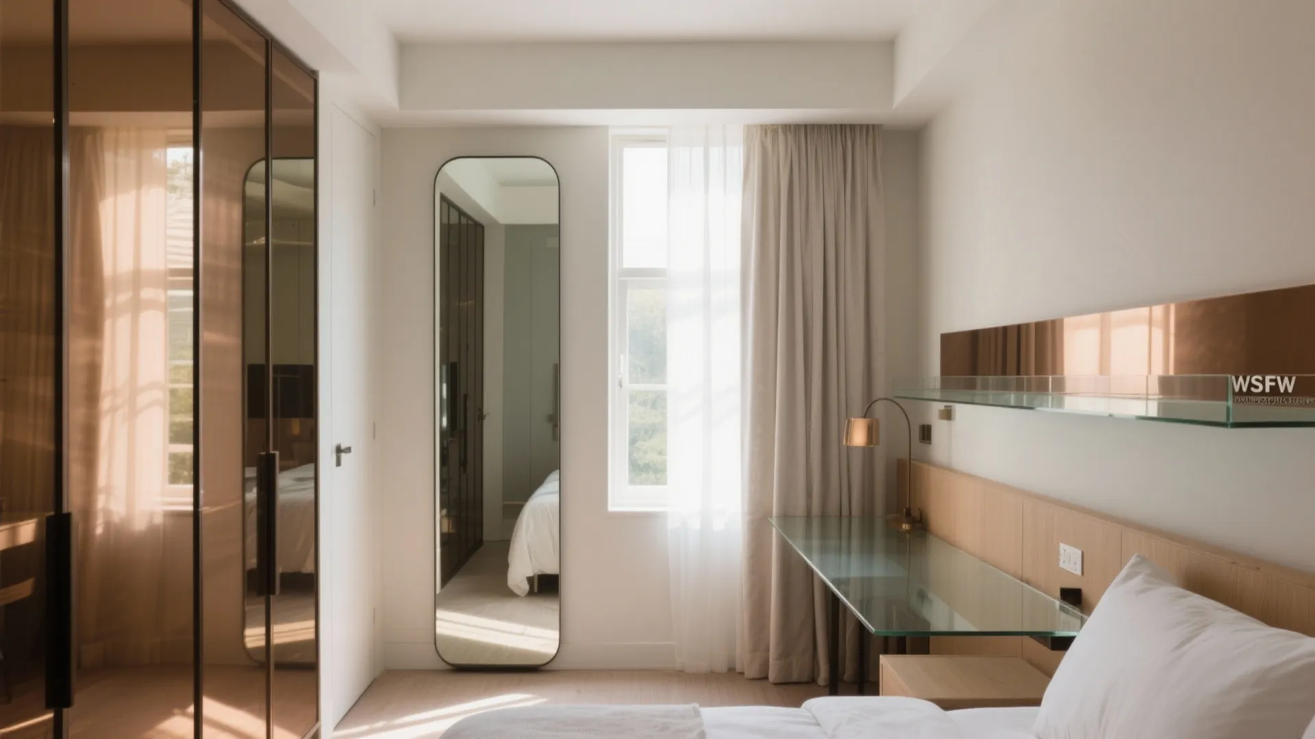 Mirrors and gentle glass to double light and depth