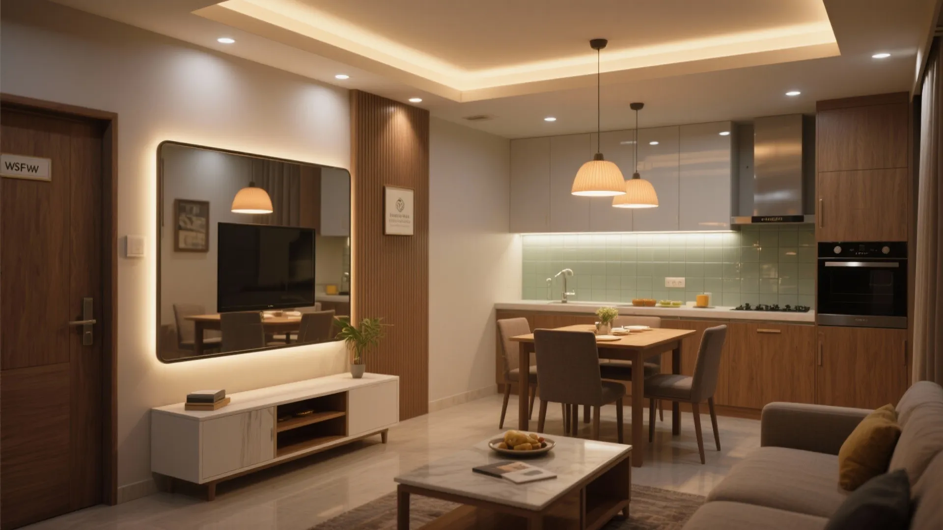 Glass, mirrors, and layered light for a bigger feel