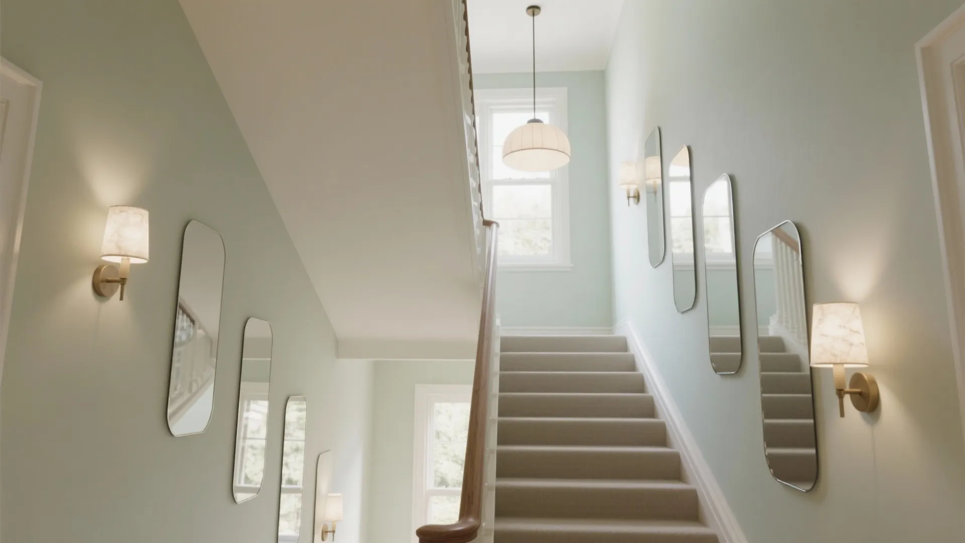Mirrors and Layered Lighting for a Brighter Stairwell
