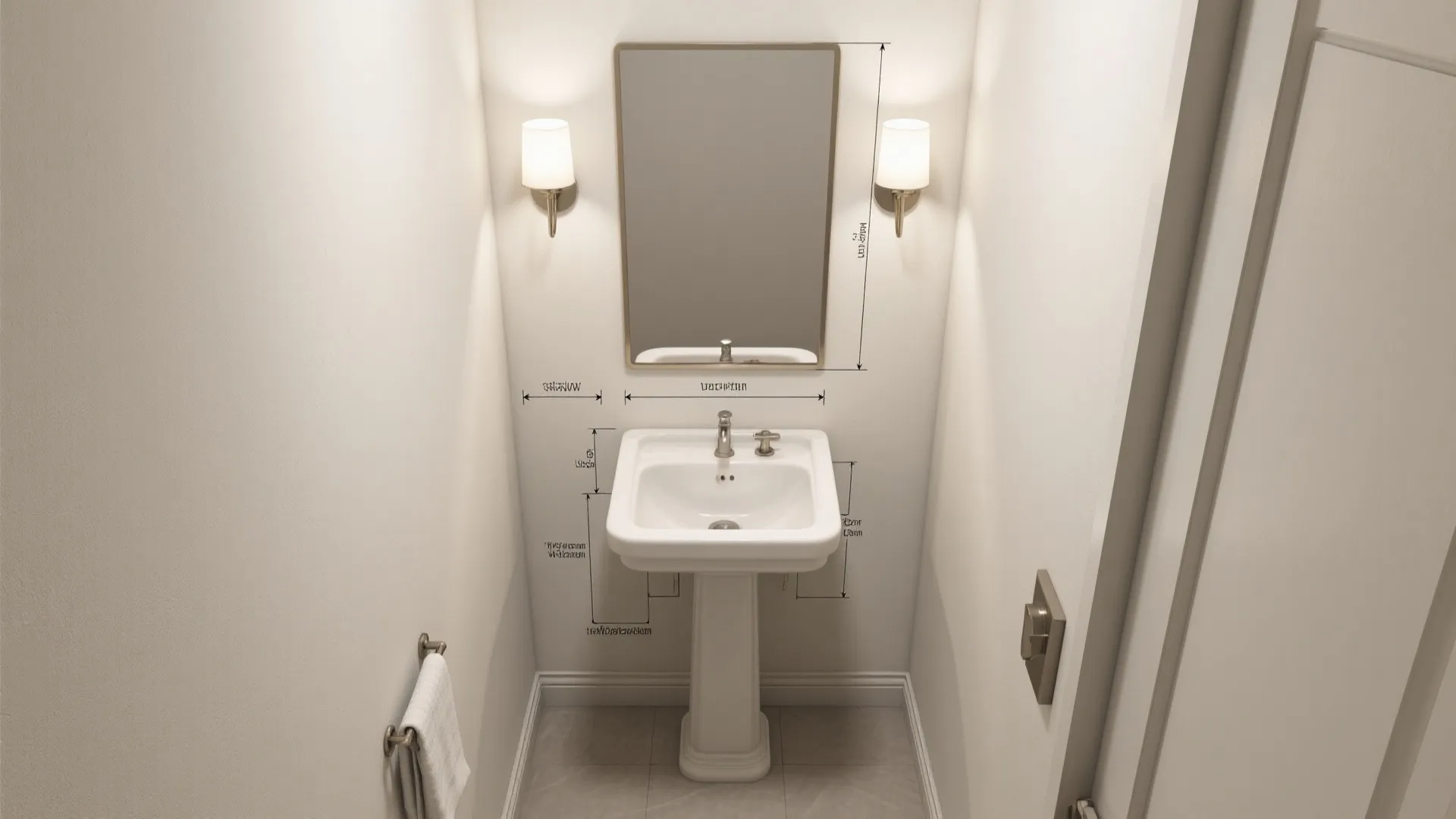 2) Oversized mirror + layered lighting to double the visual volume