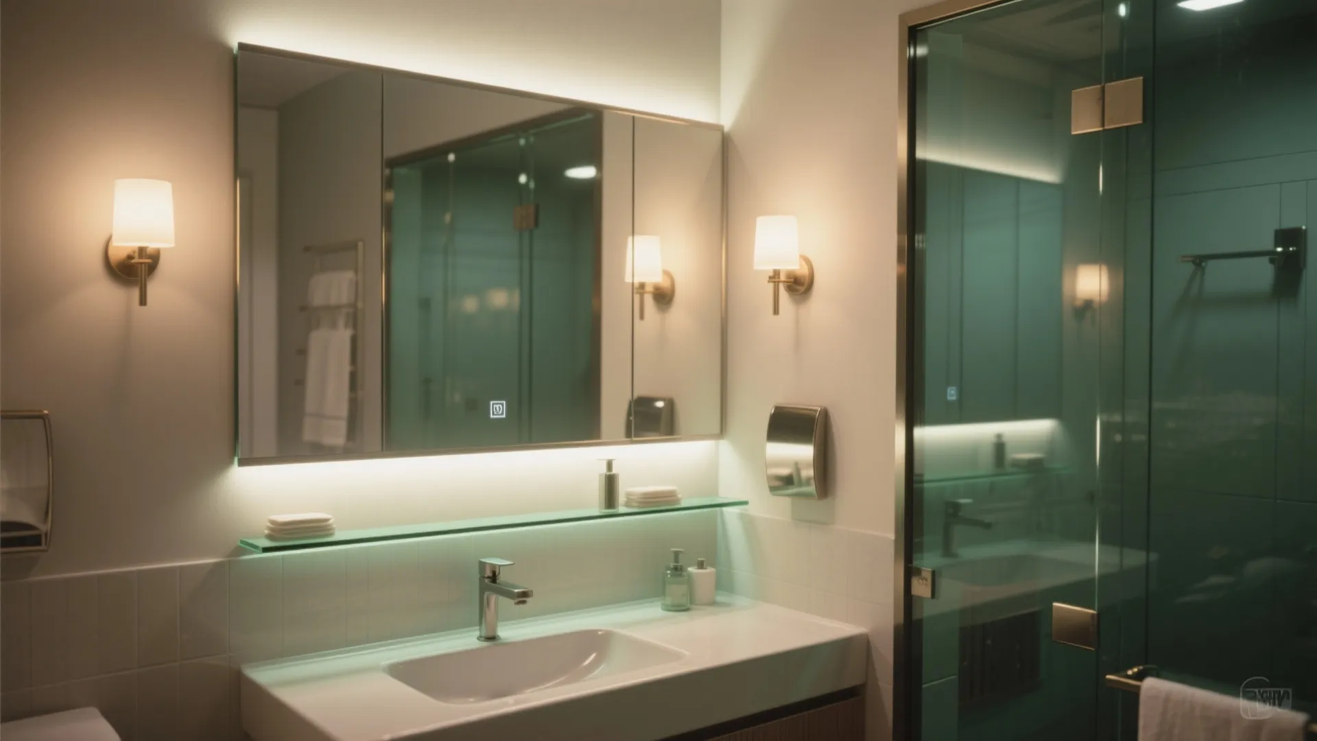 3. Mirror strategy + layered lighting