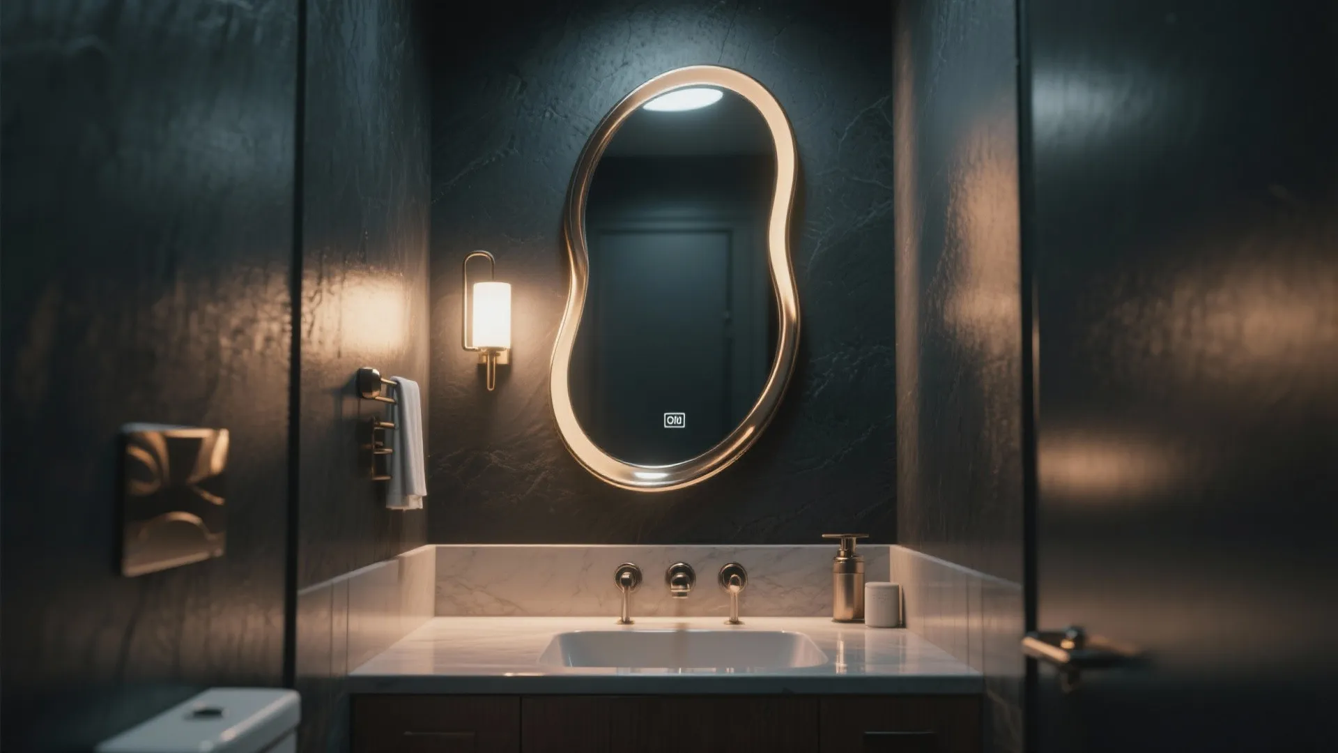 5. Statement mirror and layered lighting