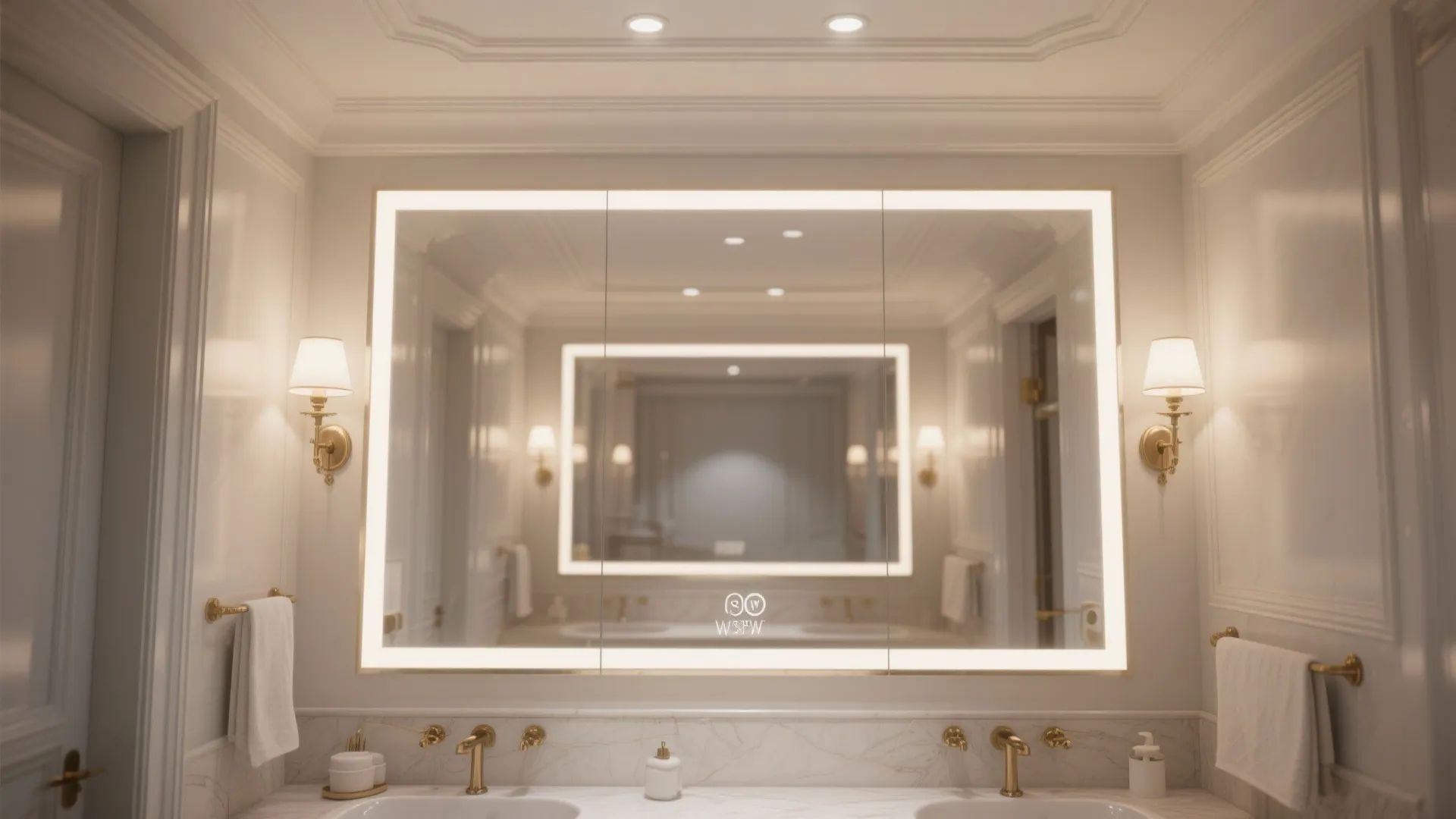 4. Oversized Mirror and Layered Lighting