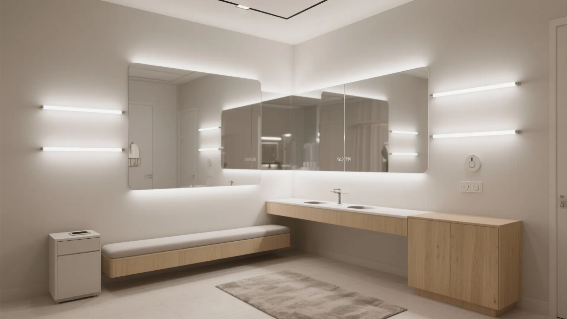 2. Layered mirror and lighting wall