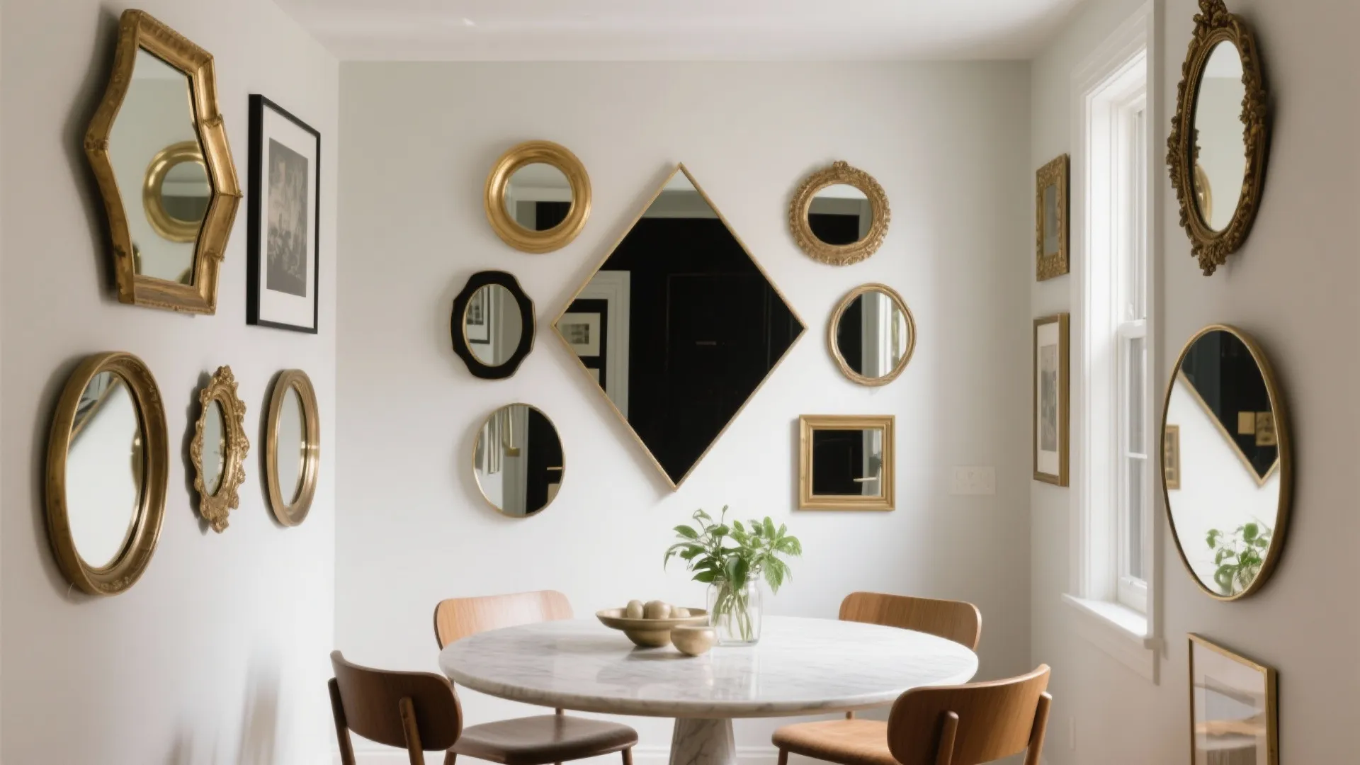 Mirror-and-Metal Gallery Wall for Visual Expansion