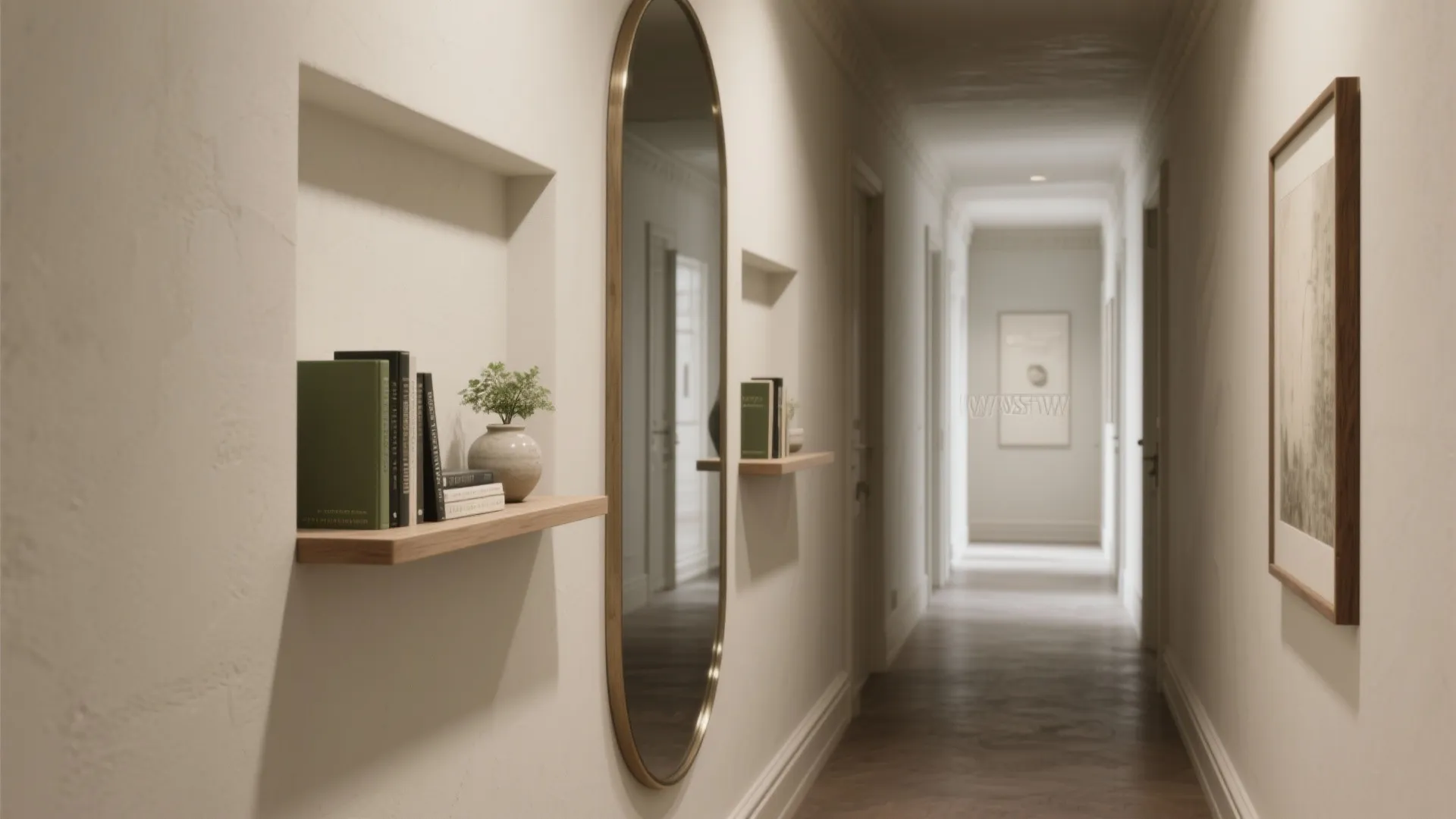 Mirrored wall niches and shelving