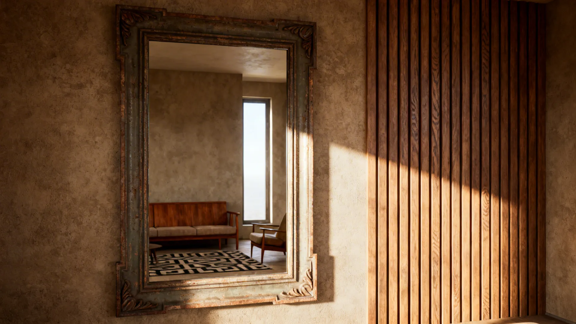 3. Oversized mirror or paneling to reflect light