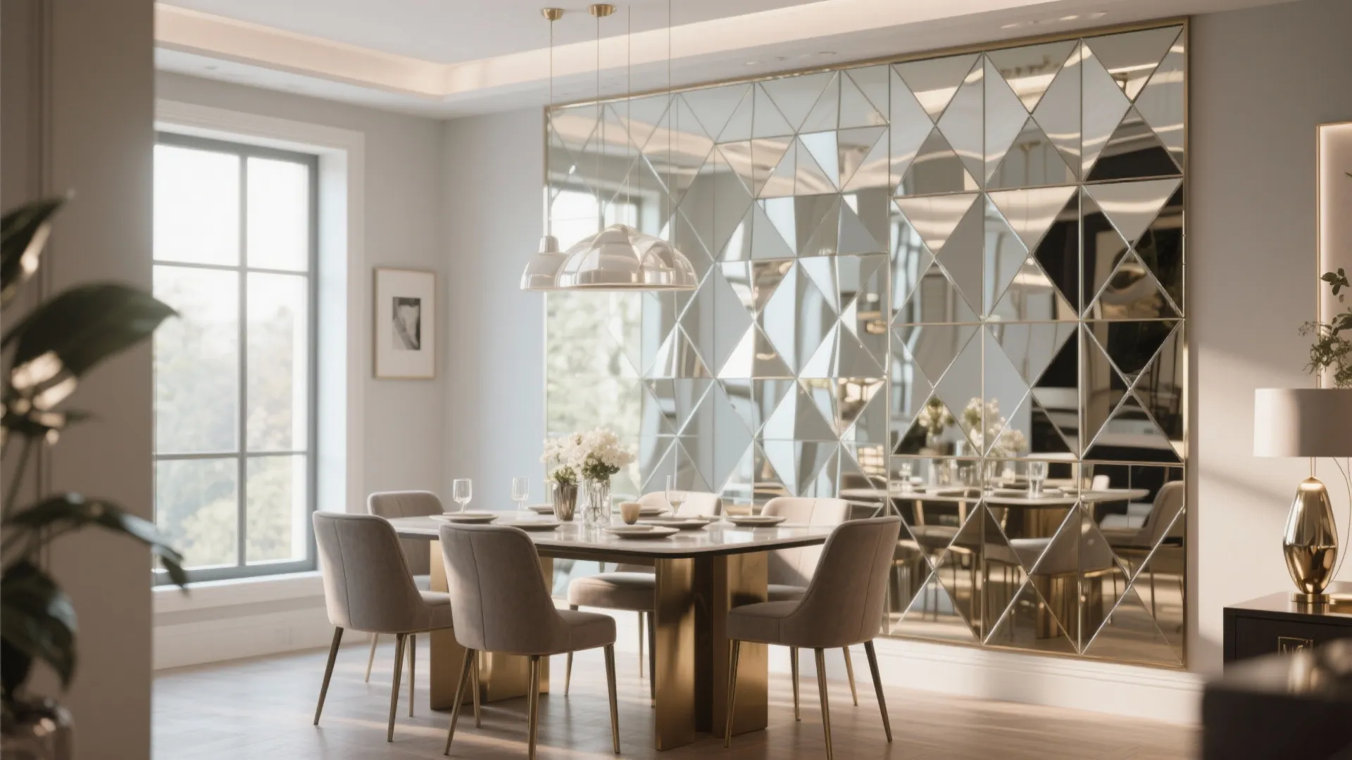 Mirror panels for spatial illusion