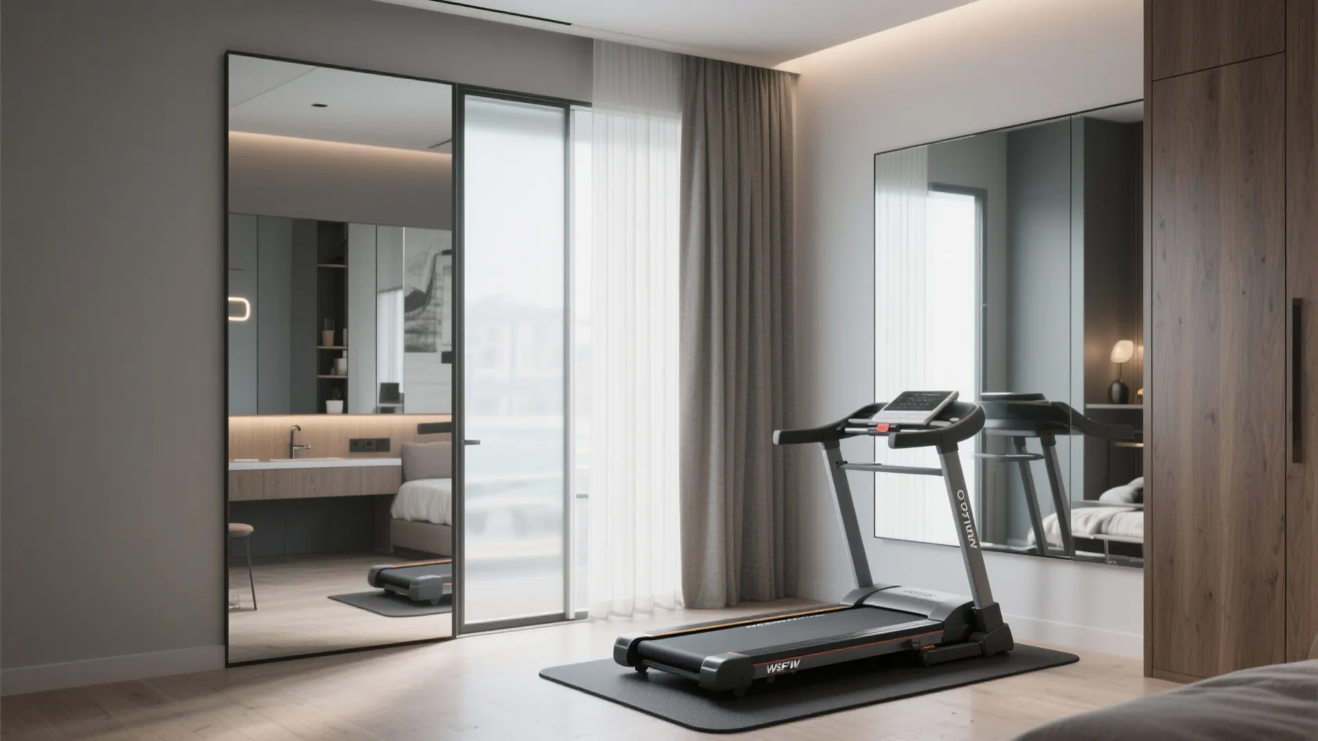 3. Push it against a mirrored wall or a retractable partition