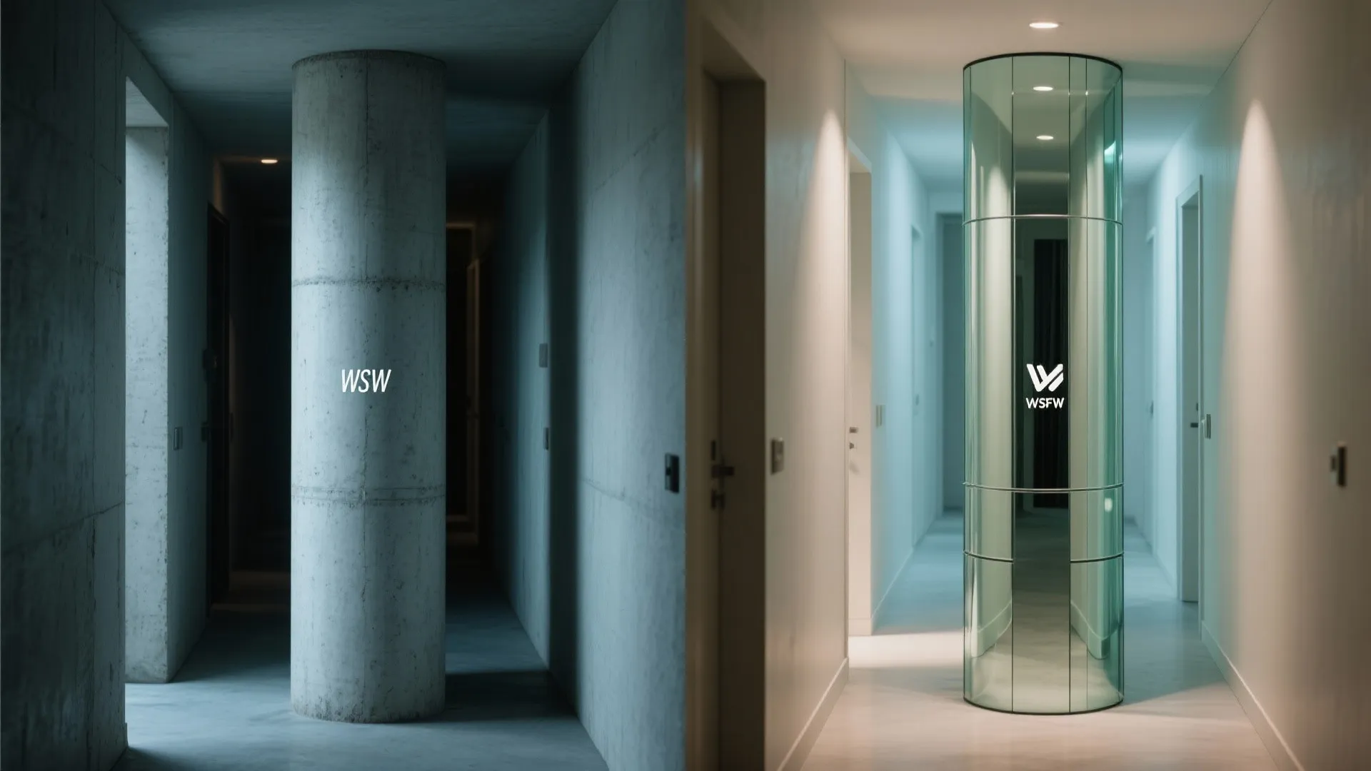 Glass-Wrapped or Mirrored Pillar to Expand Light