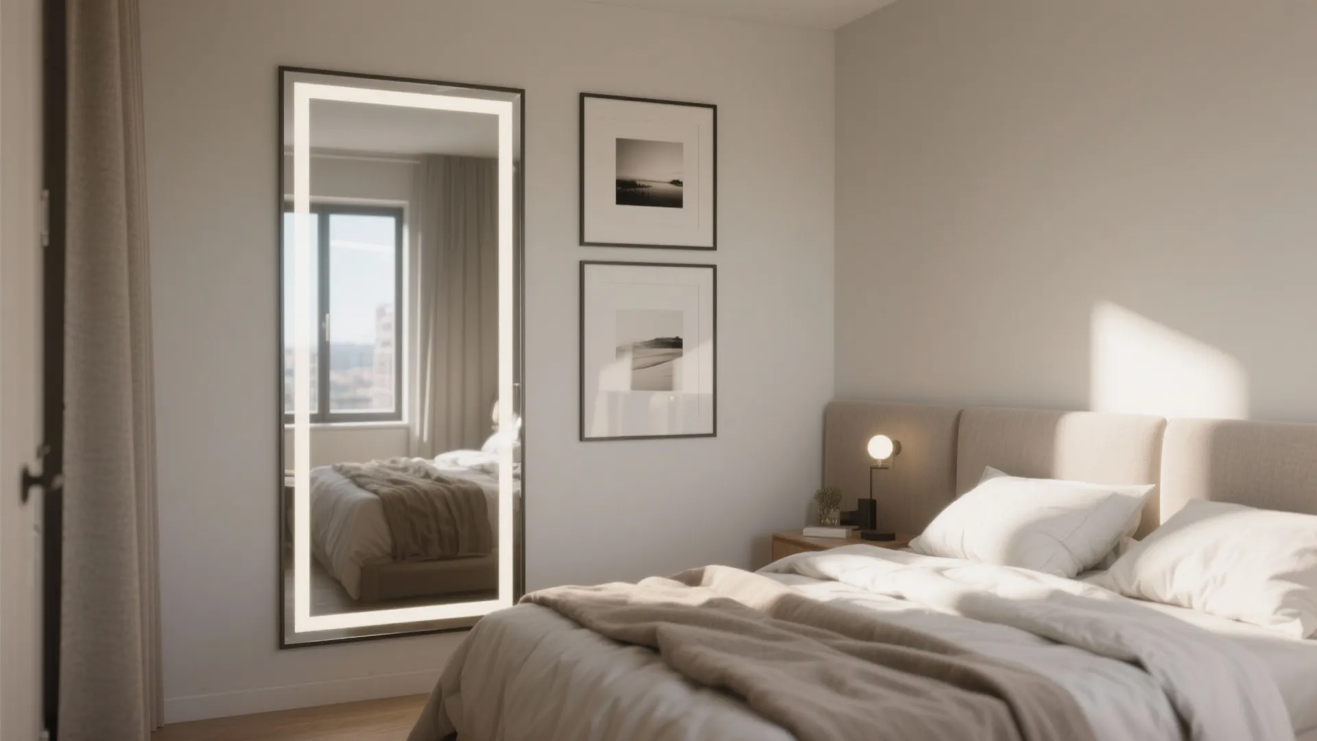 3. Use mirrors and scaled frames to enlarge the room