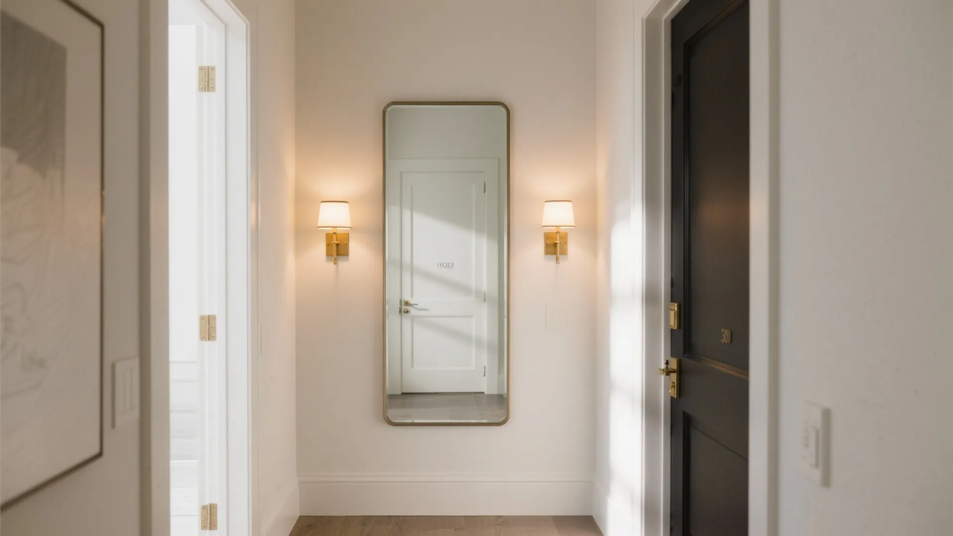 Mirror and lighting duet beside the door