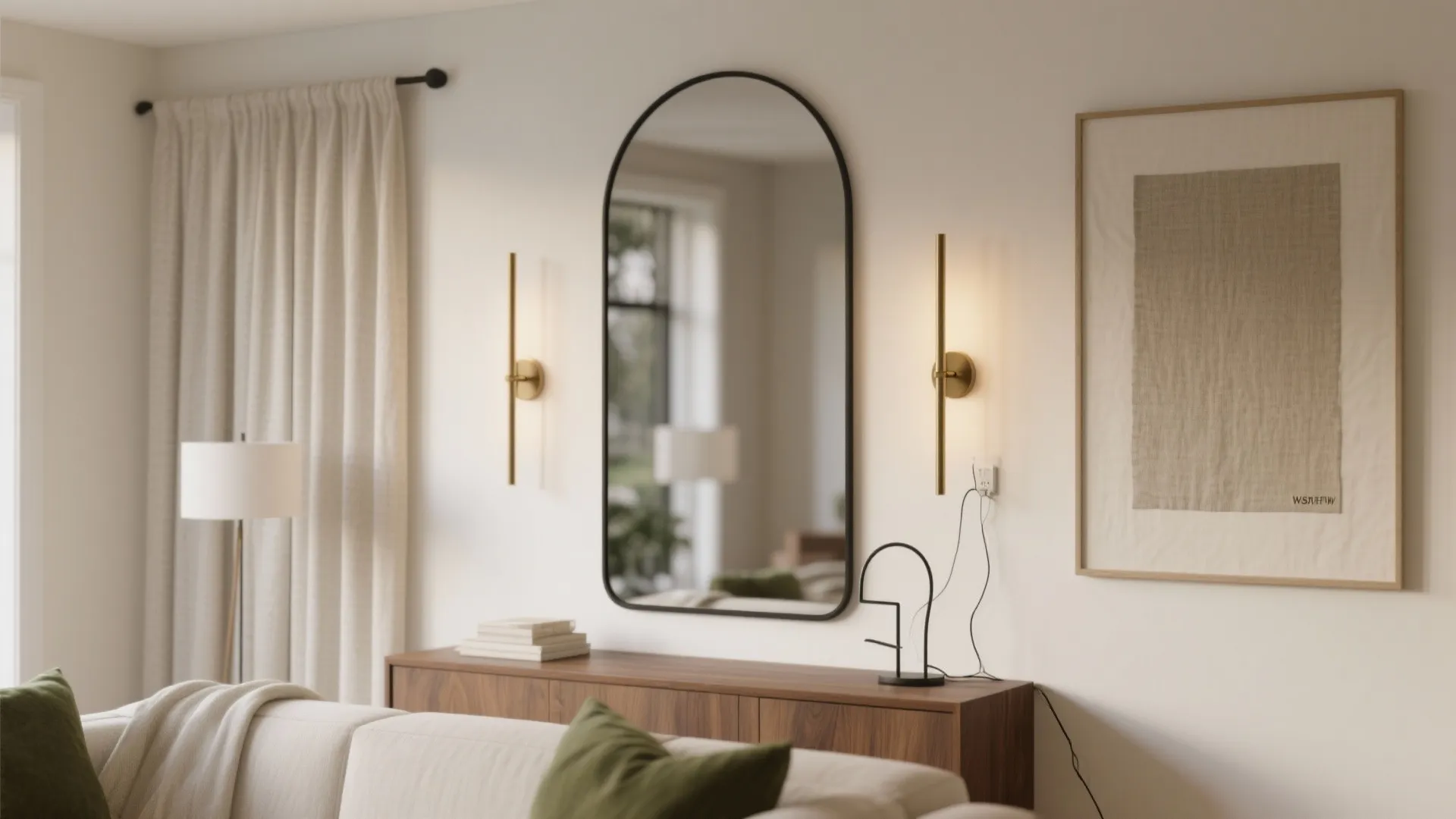 Mirrors, Textiles, and Slim Sconces