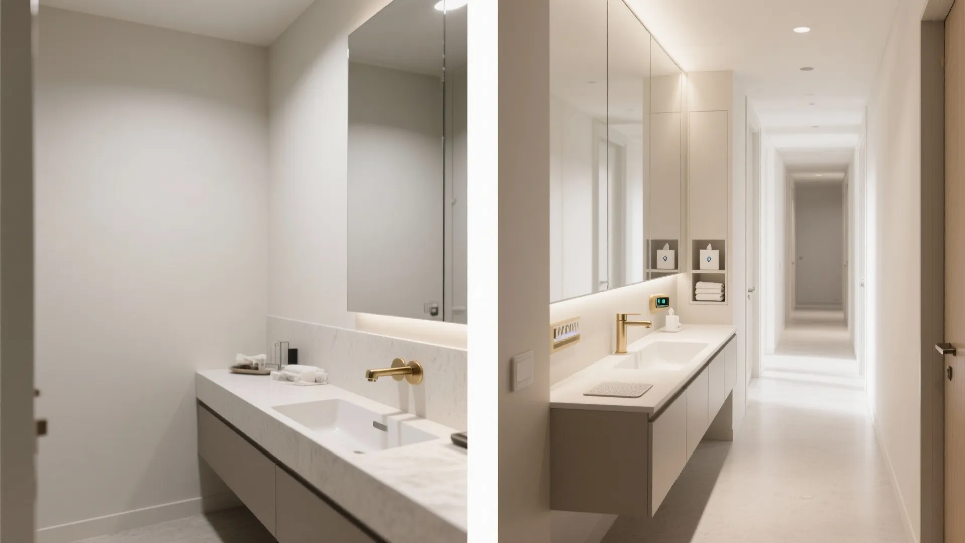 Mirror Wall with Sensor Tap and Slim Storage