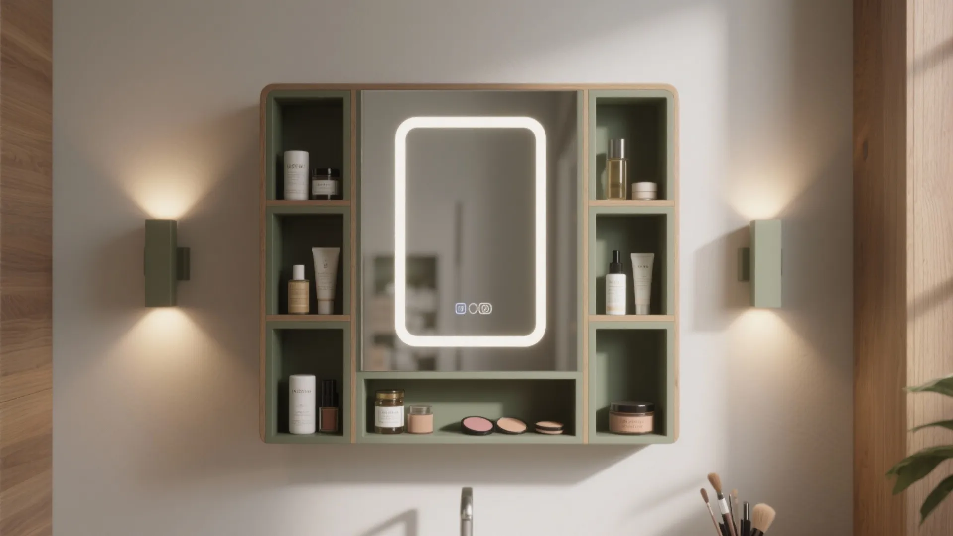 5. Wall-mounted multi-purpose mirror with shelves