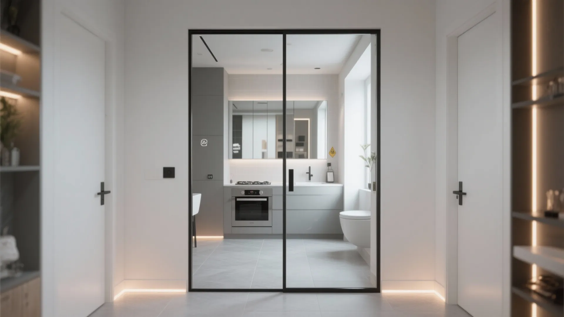 Mirror-Clad Sliding Door: Double Duty, Bigger Feel