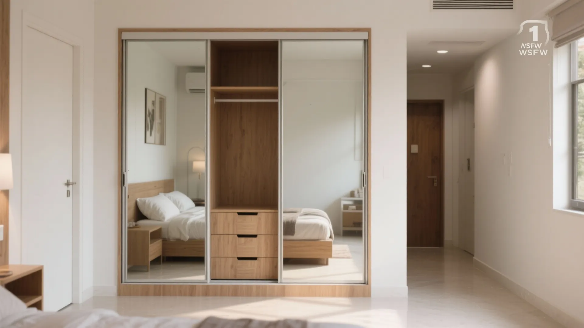 Sliding doors and mirrored storage