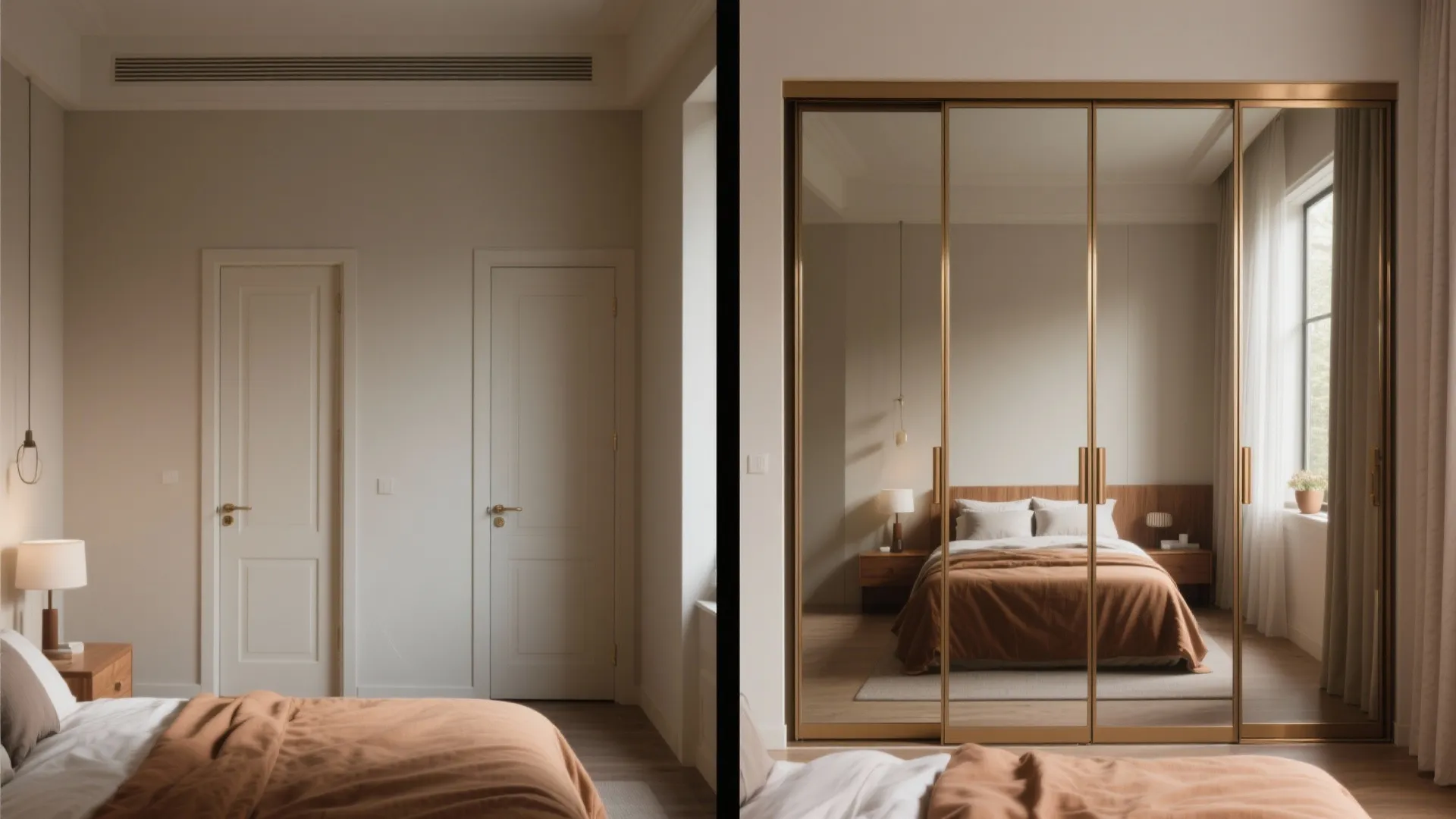 Mirrored Sliding Doors for Visual Expansion