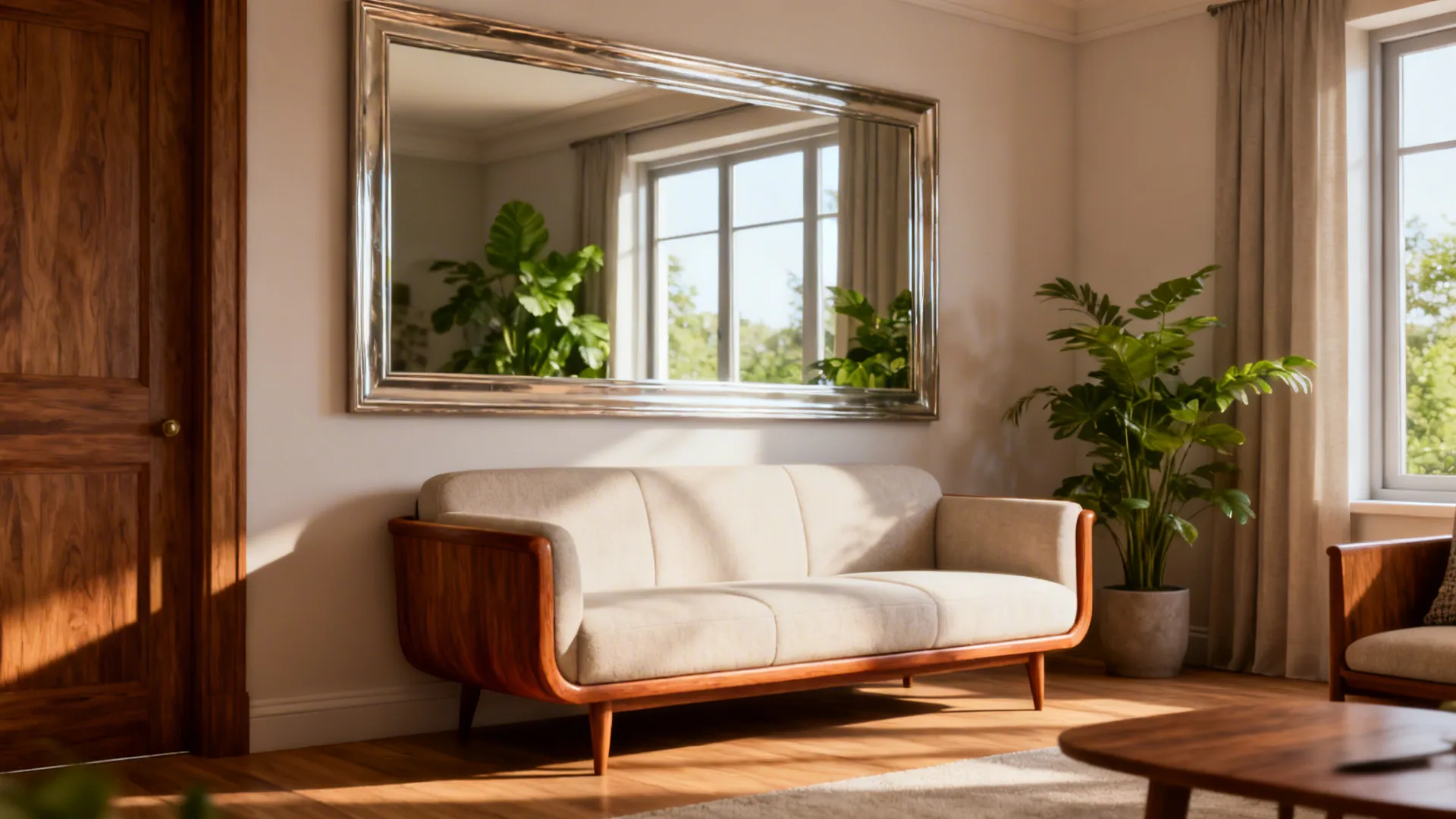 Large Wall Mirrors: 5 Creative Ideas: How to use a large wall mirror to expand light, style, and function in your living room