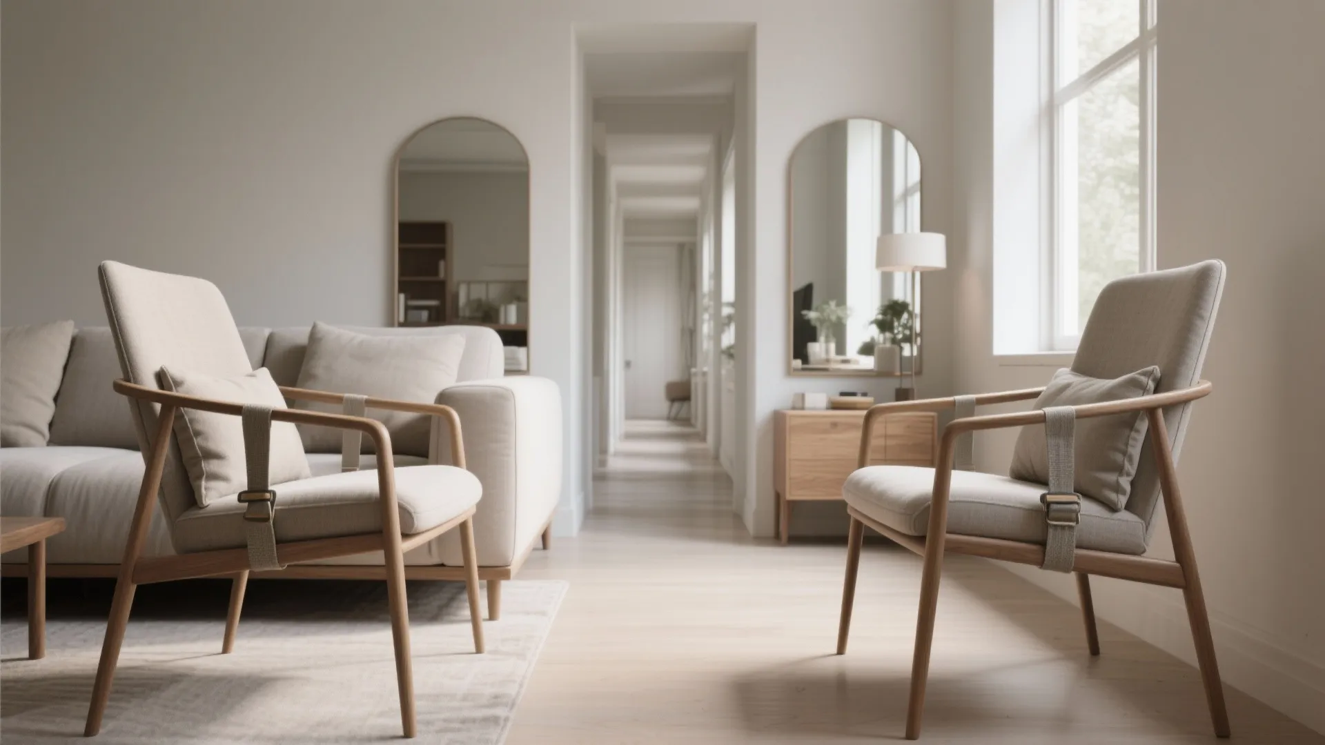 1. Mirror the sofa with two scaled-down silhouettes