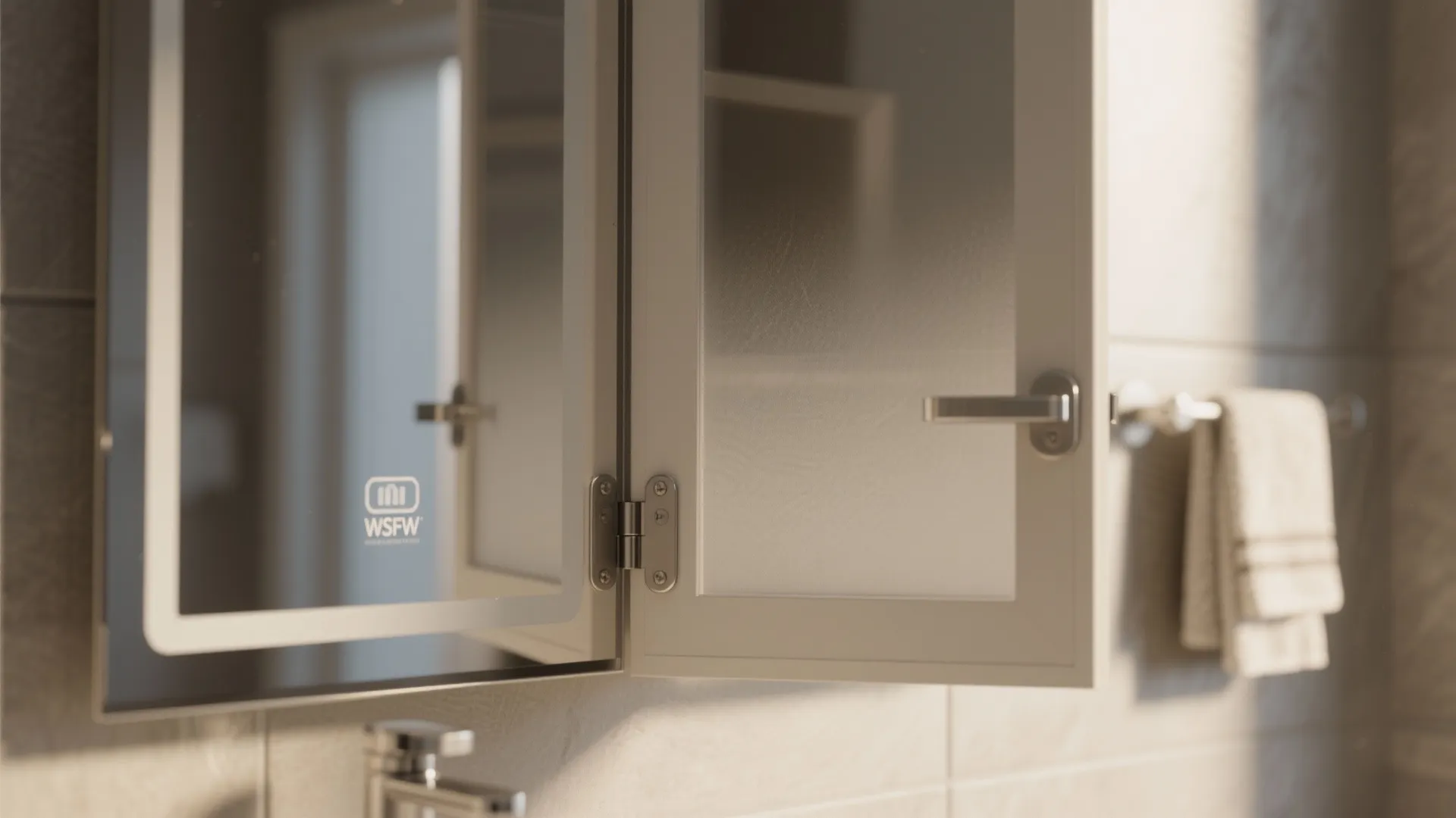 4. Mirror-Front Hinged Doors with Soft-Close