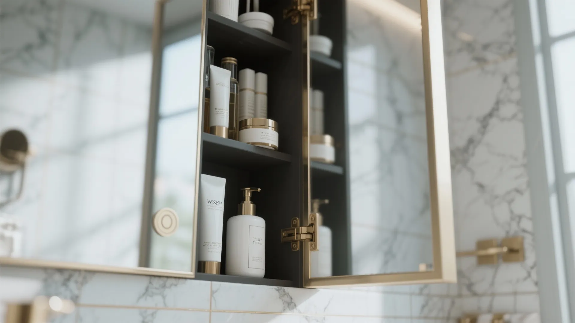 5. Concealed Storage Behind Mirrors