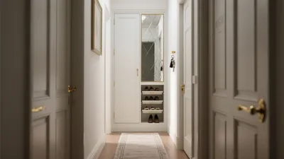Elegant Hallway Storage with Mirror & Gold Accent