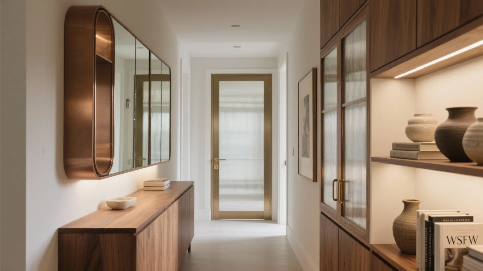 Mirror-Backed Uppers With Glass Doors to Add Depth and Light