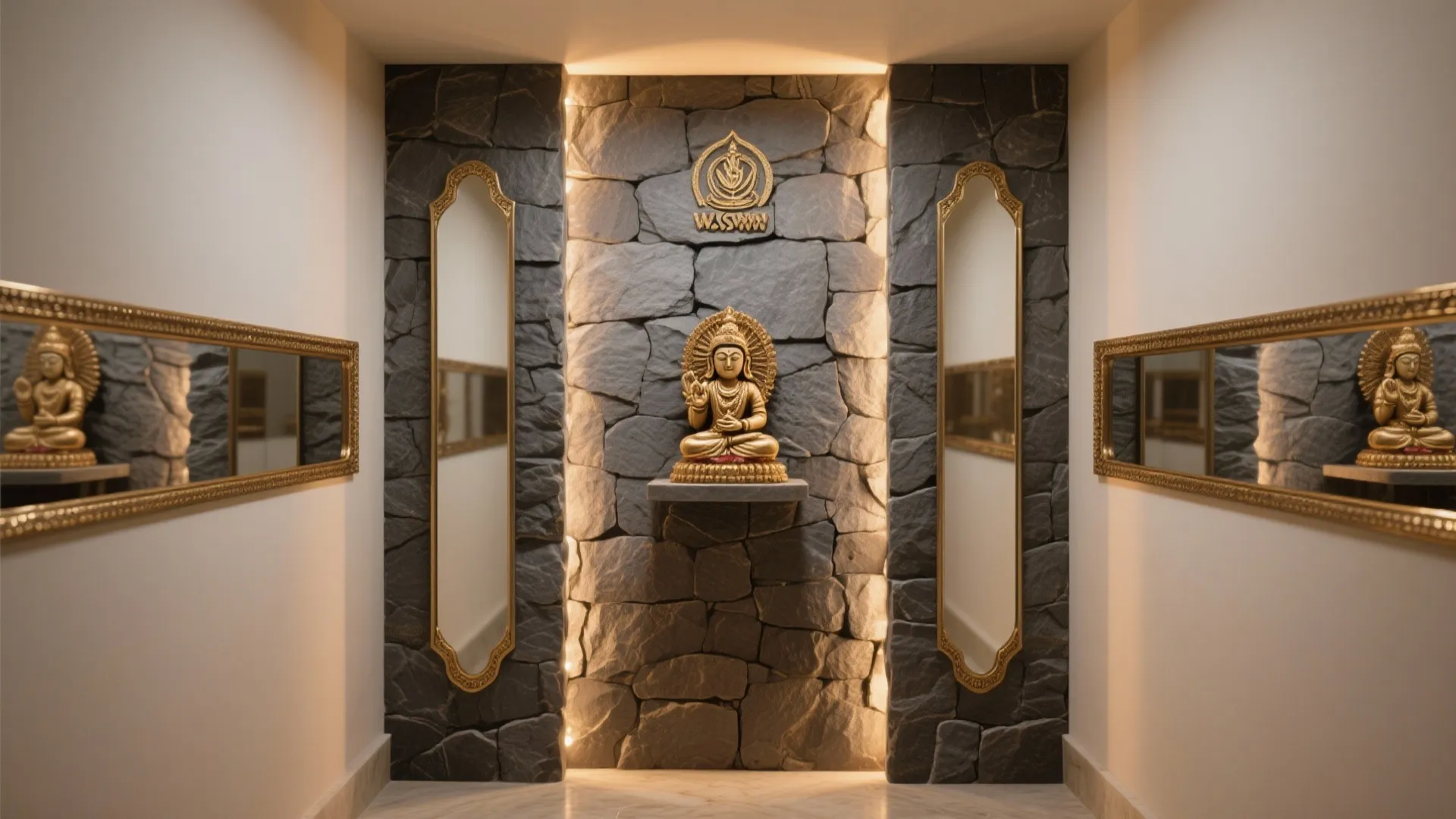 Mirror, Stone Veneer, and Metal Accents Mix