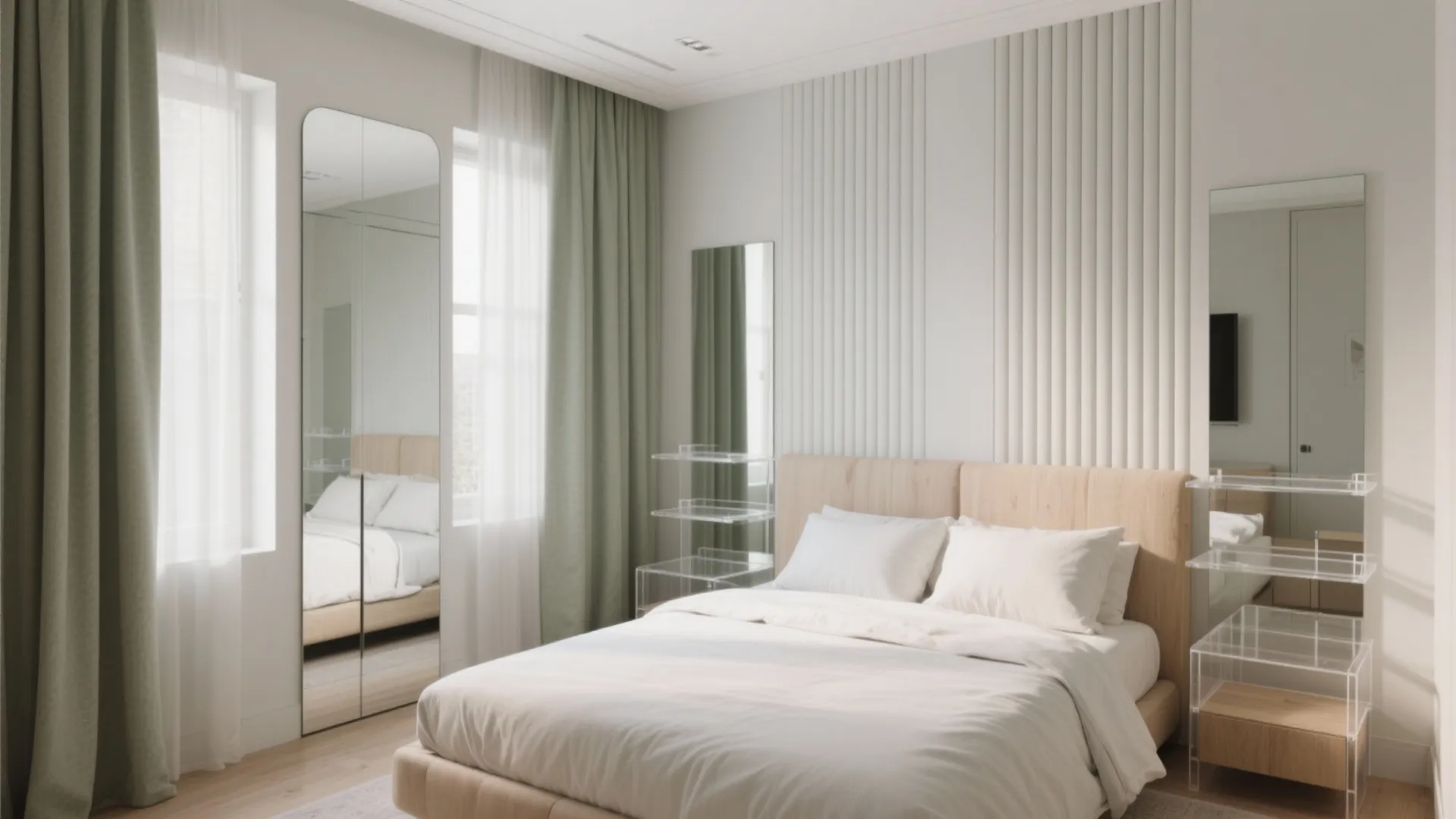 5) Use mirrors, glass, and vertical lines to expand the room visually