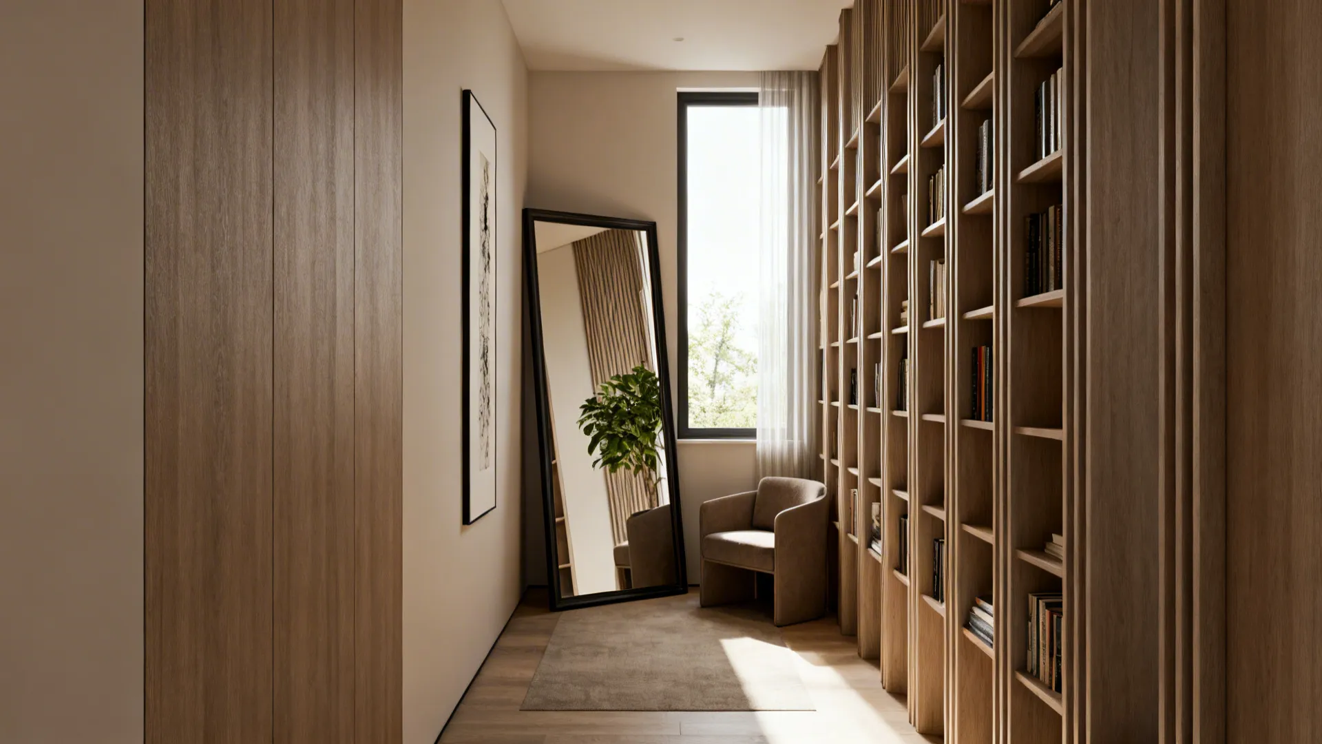 3. Use mirrors and tall verticals to stretch the room