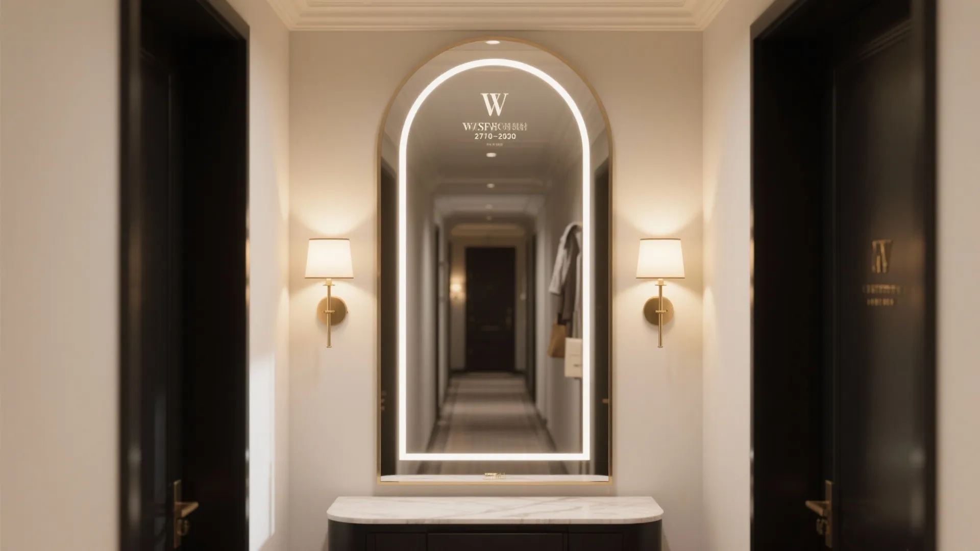 Oversized mirror wall to double the light