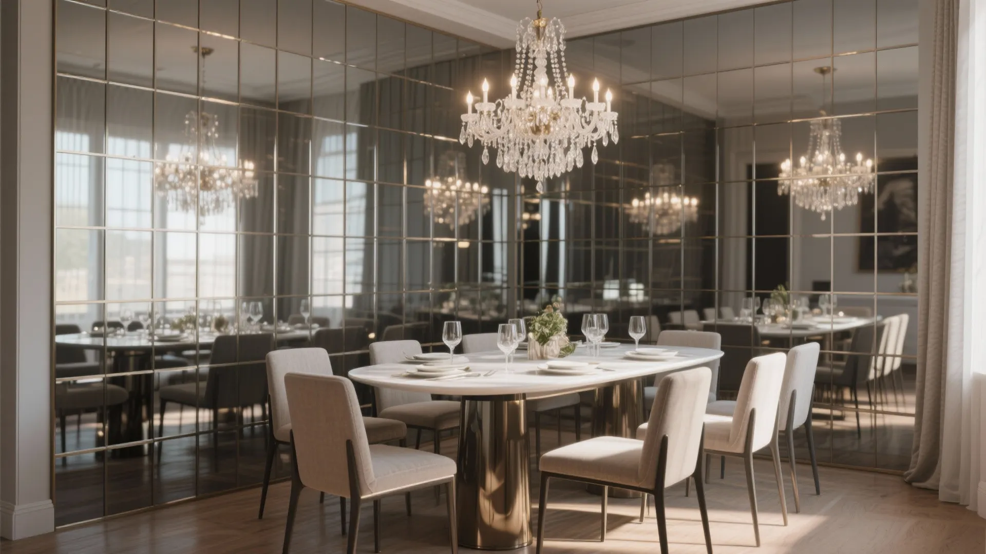 3. Mirror-Backed Feature Wall