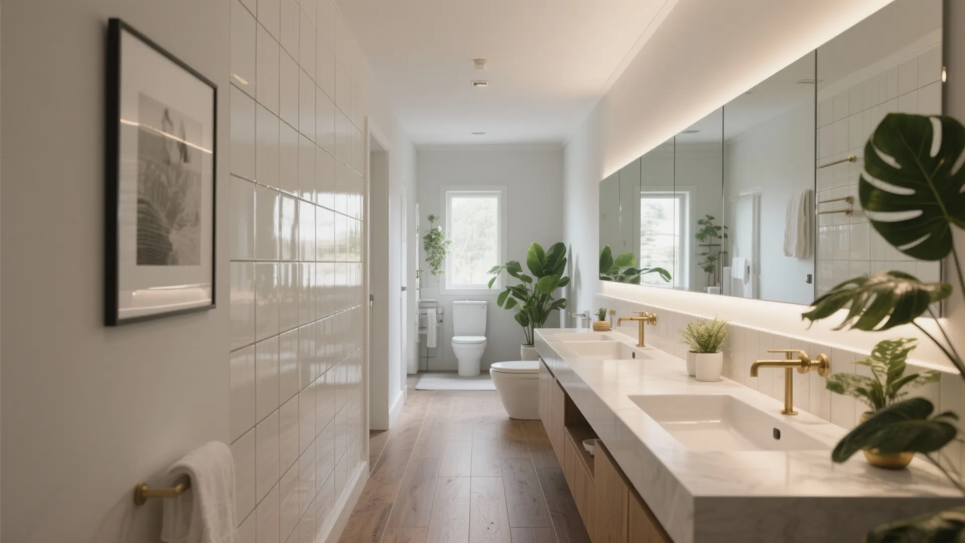 Floor-to-ceiling mirror tile feature wall (dry zone)