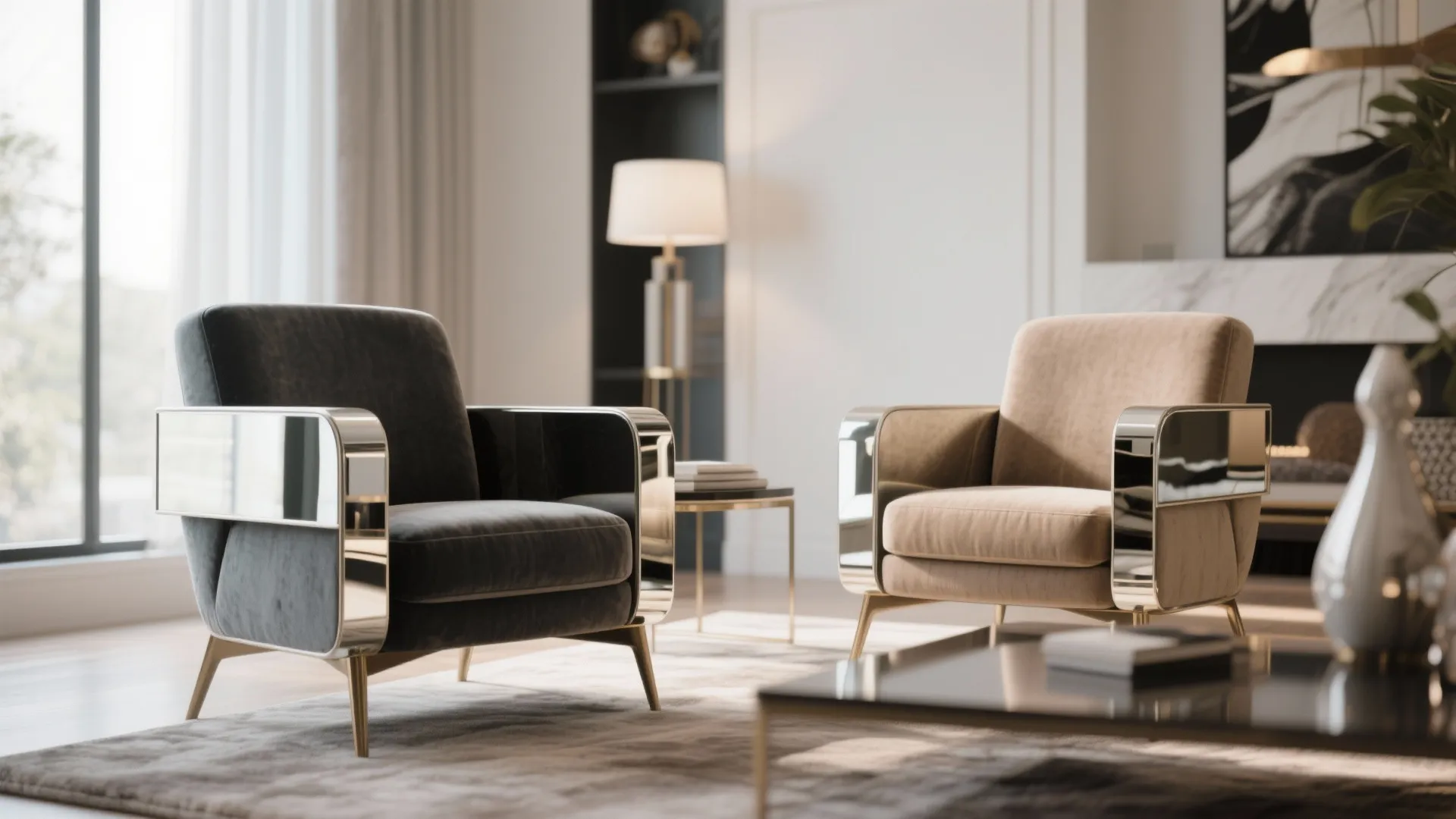 9. Mirrored Accent Chairs