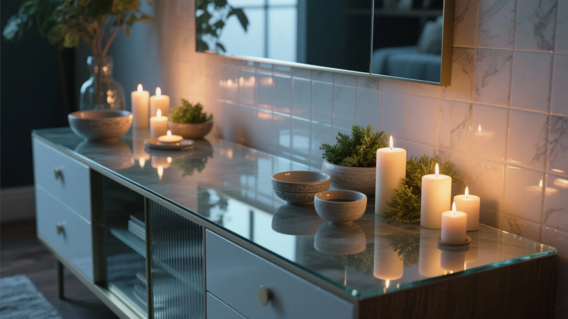 3. Mirrored backsplash behind sideboard