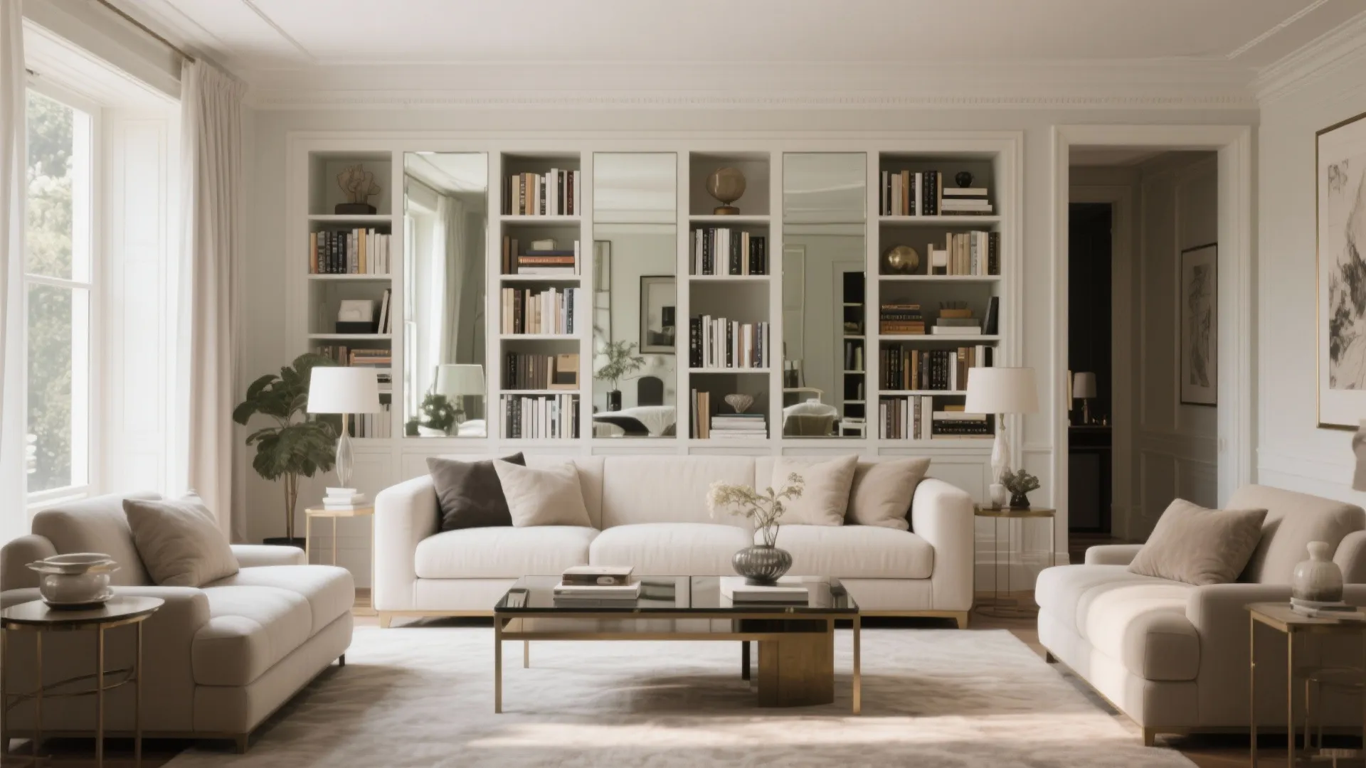 6. Mirrored Bookshelves